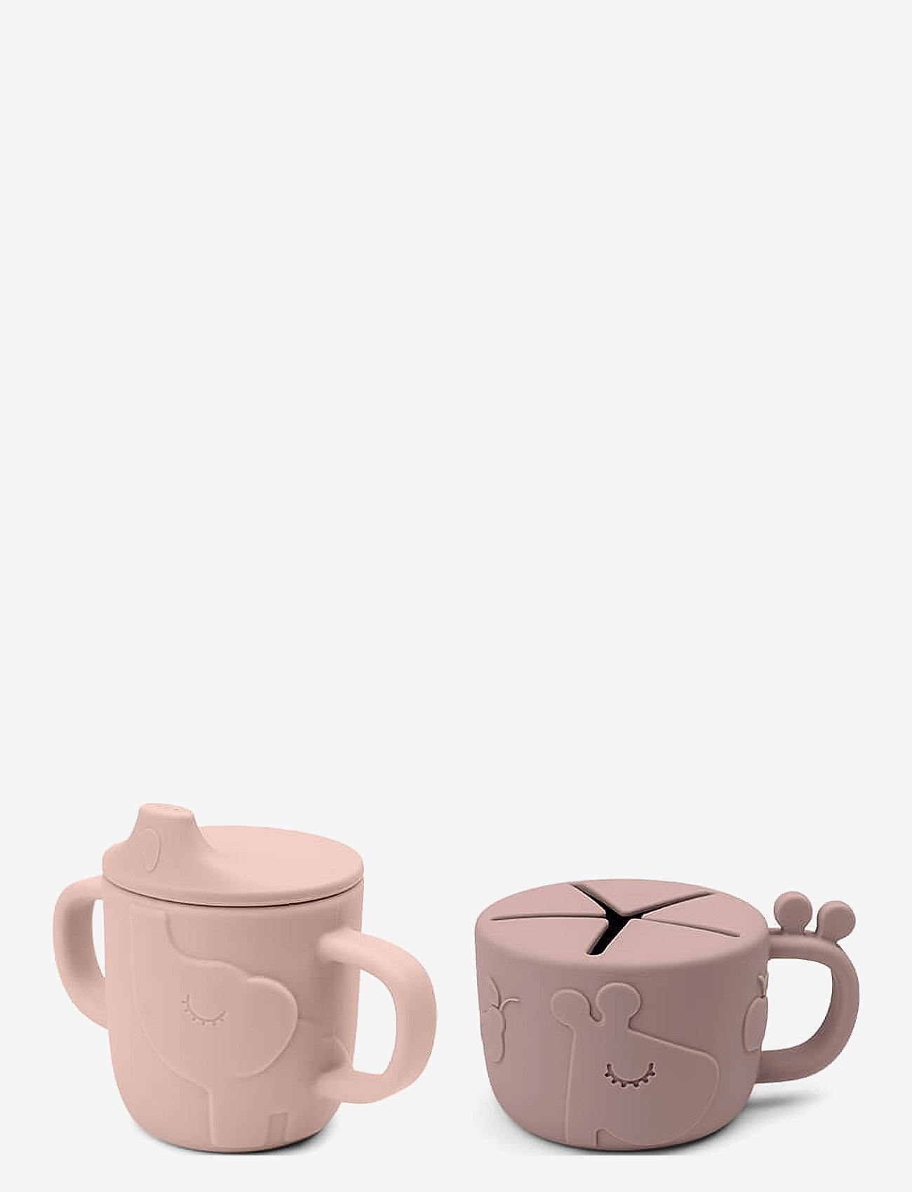 Done by Deer Peekaboo Spout/Snack Cup Set Deer Friends Powder, SPOUT CUP:Ø6.5X H 9 cm.SNACK CUP:Ø8X H 6.5 cm, Pink, Fodring Af Baby > Suttekopper, Bør