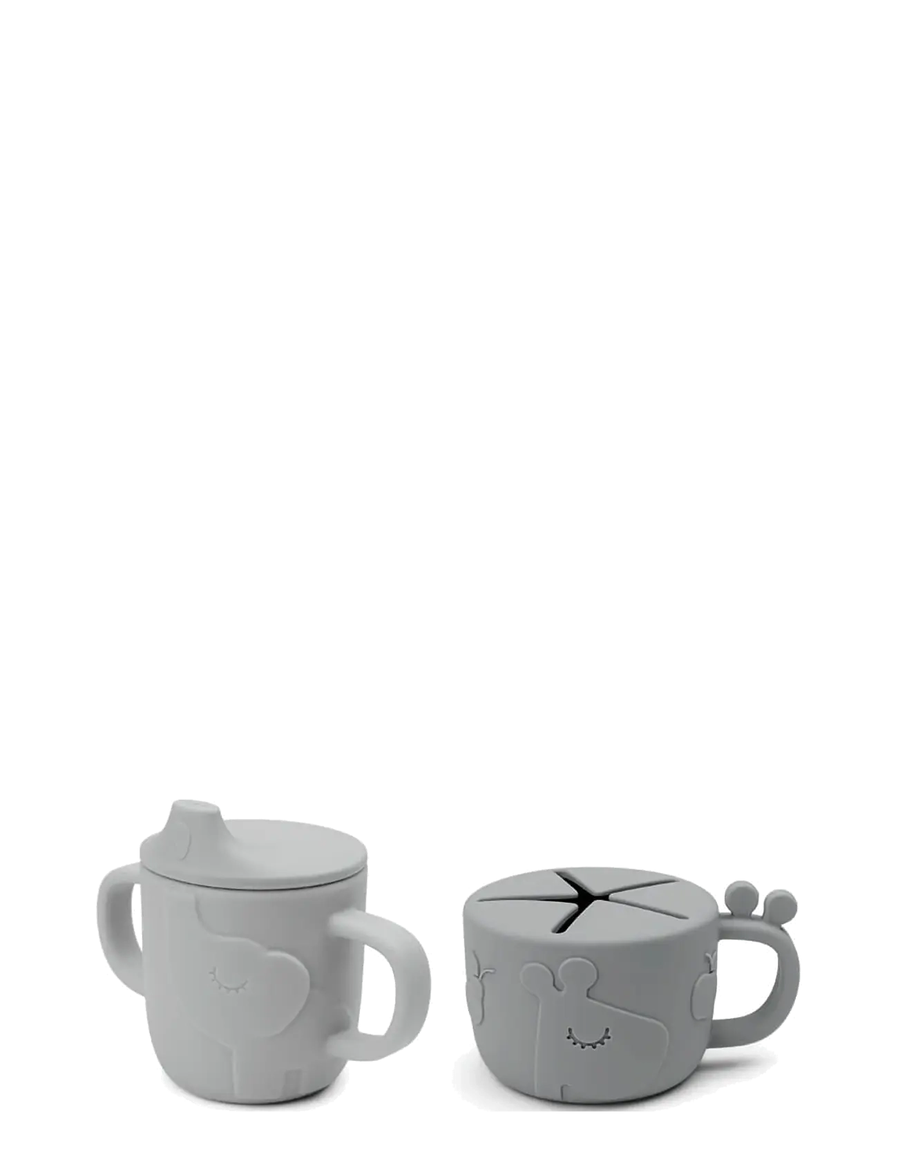 Done by Deer Peekaboo Tud/Snack Kop Sæt Friends Grå, SPOUT CUP:Ø 6.5X H 9 cm.SNACK 8X 6.5 cm.SPOUT CUP:120ml.SNACK CUP:160ml, Baby Feeding, Grau - Sip