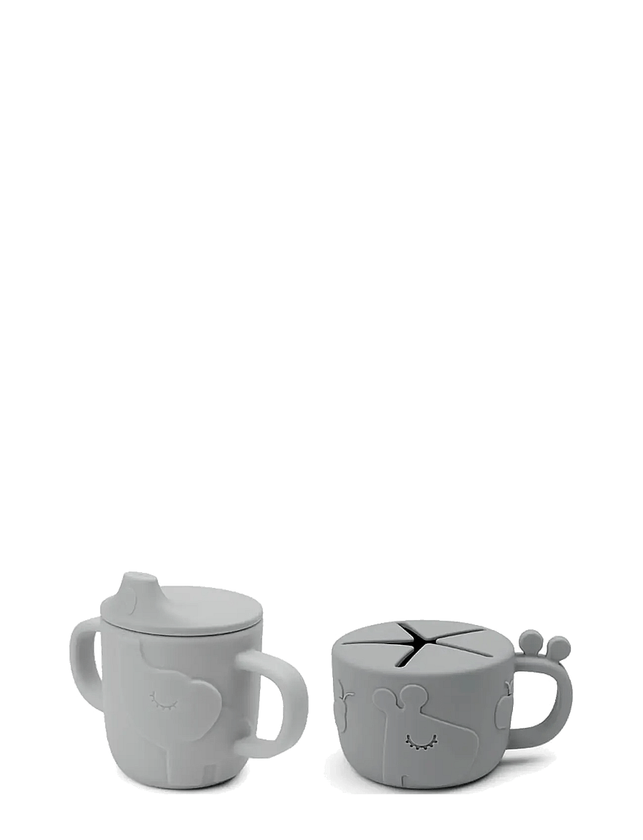 Done by Deer - Peekaboo spout/snack cup set Deer friends Grey - schnabeltassen - grey - 0