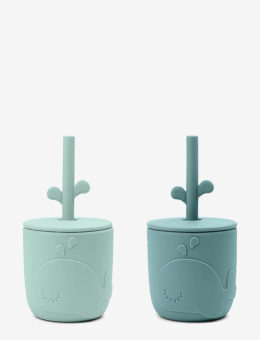 Done by Deer - Peekaboo straw cup 2-pack Wally Blue - pipmuggar - blue - 0