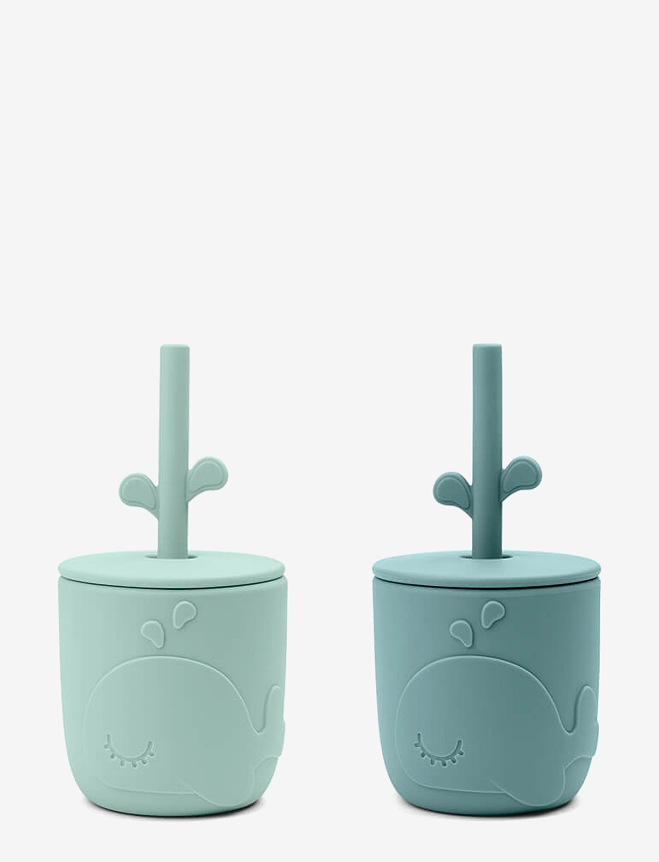 Done by Deer Peekaboo Straw Cup 2-Pack Wally Blue, CUP:Ø7X H 7 cm.STRAW:13.5 cm, Blue, Fodring Af Baby > Suttekopper, Børn