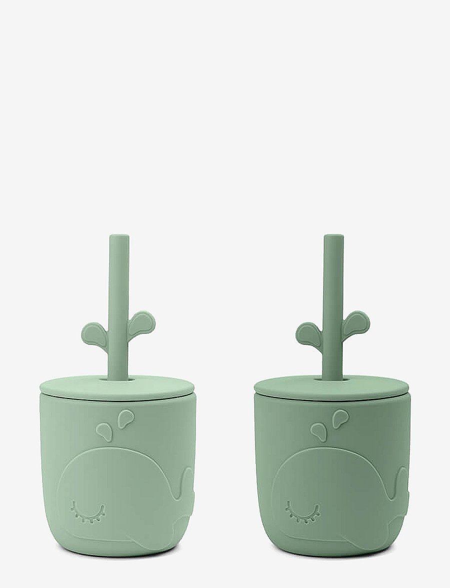 Done by Deer - Peekaboo straw cup 2-pack Wally Green - gobelets à bec - green - 0