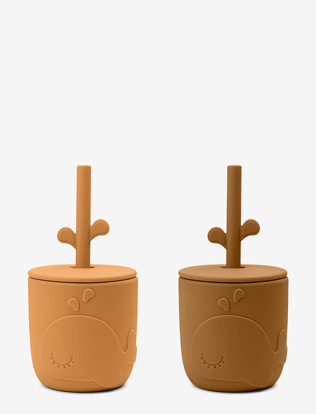 Done by Deer Peekaboo Straw Cup 2-Pack Wally Mustard, CUP:Ø7X H 7 cm.STRAW:13.5 cm, Baby Feeding, Orange - Sippy Cups, Kinder