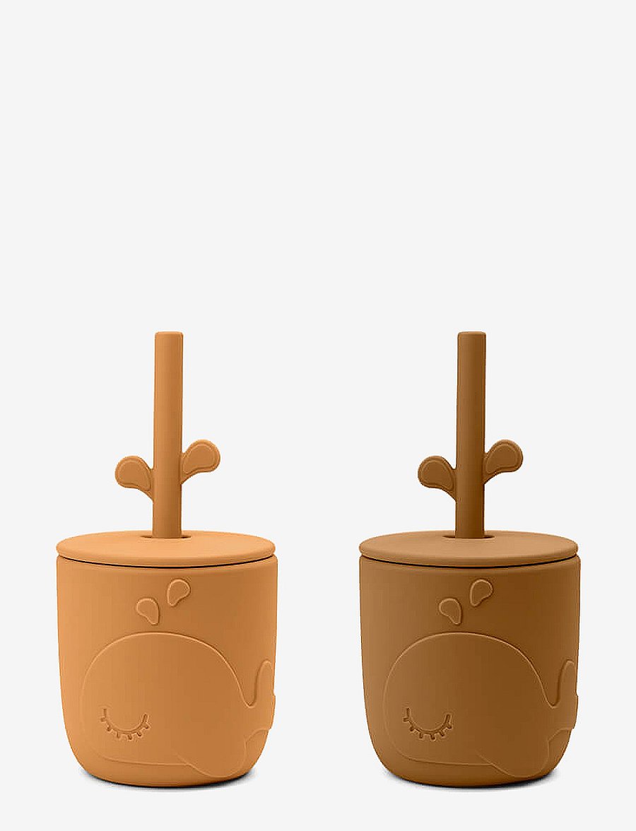 Done by Deer - Peekaboo straw cup 2-pack Wally Mustard - schnabeltassen - mustard - 0