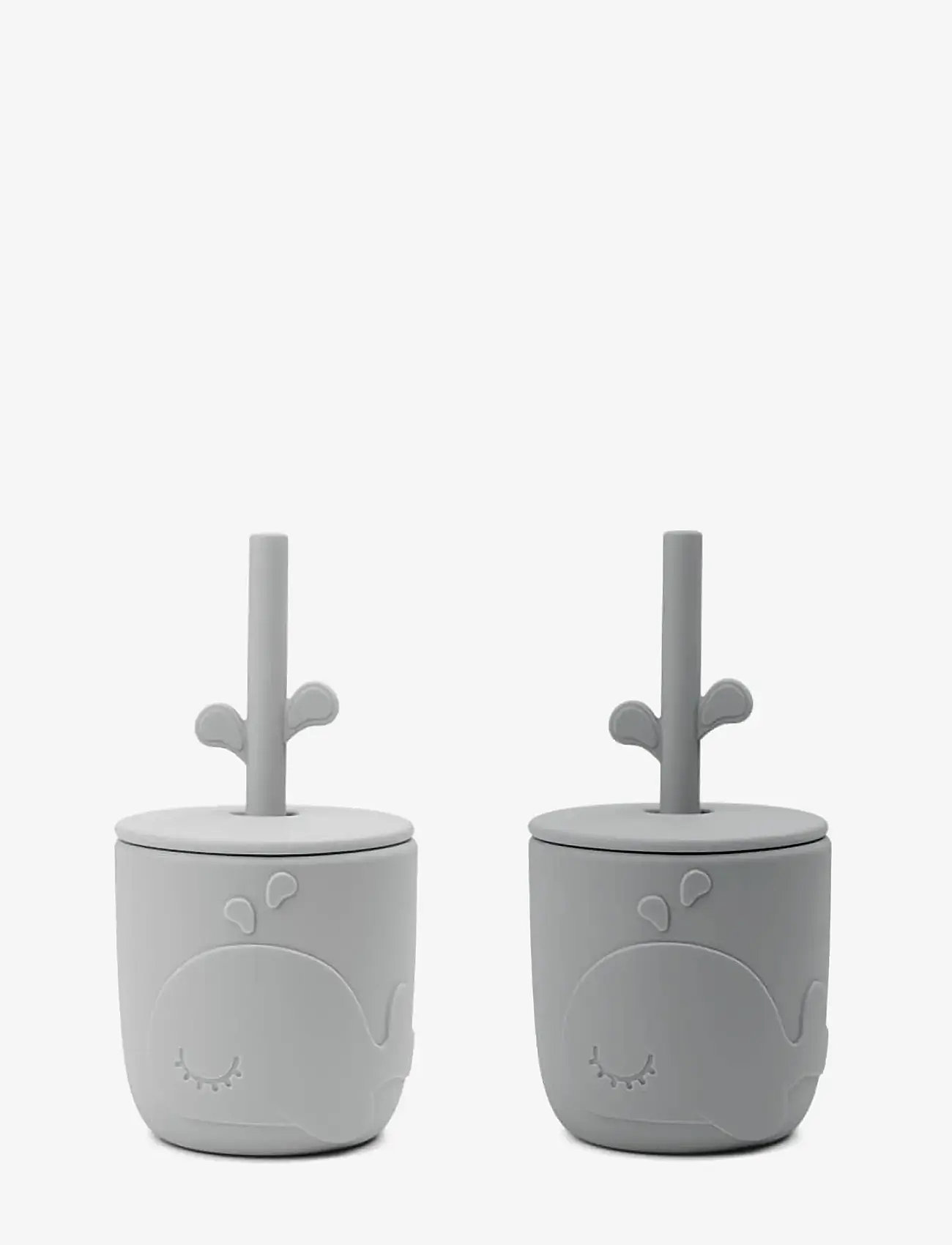 Done by Deer - Peekaboo straw cup 2-pack Wally Grey - tassen & becher - grey - 0