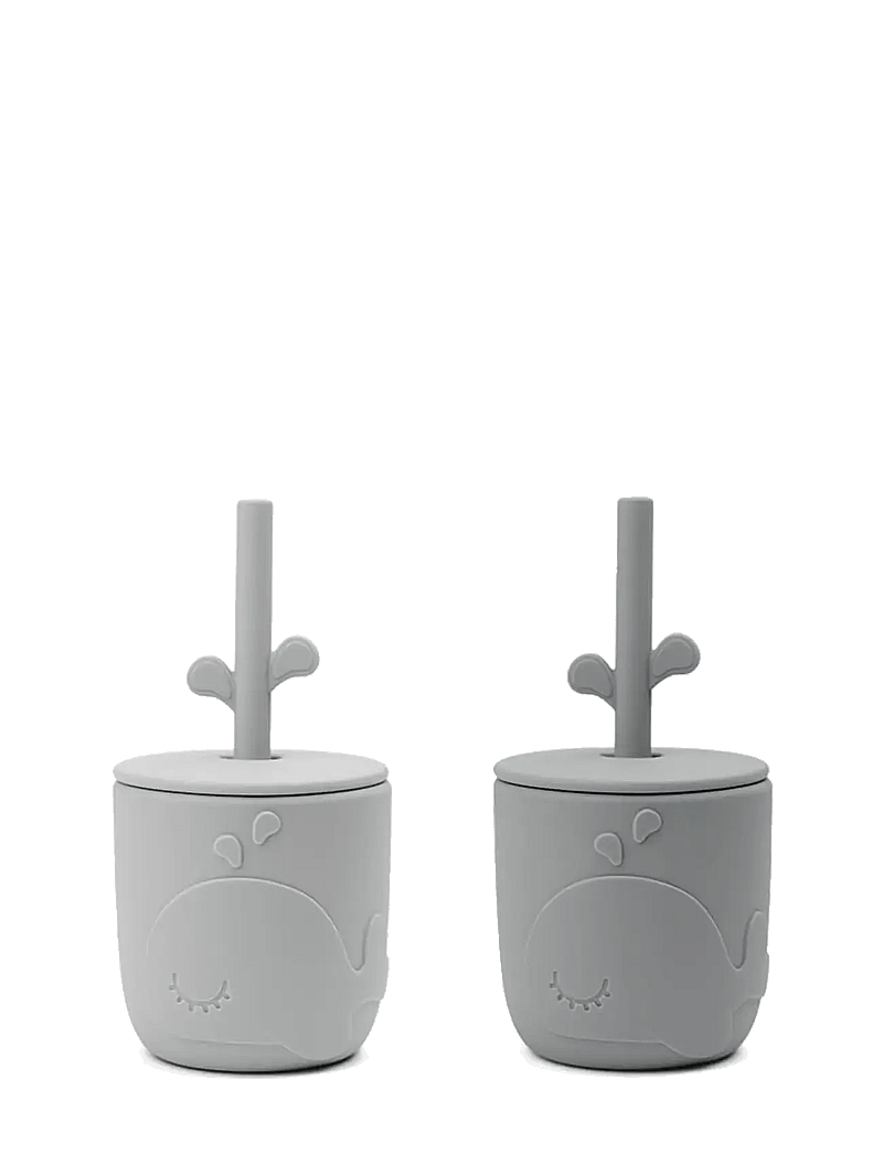 Done by Deer - Peekaboo straw cup 2-pack Wally Grey - tassen & becher - grey - 0