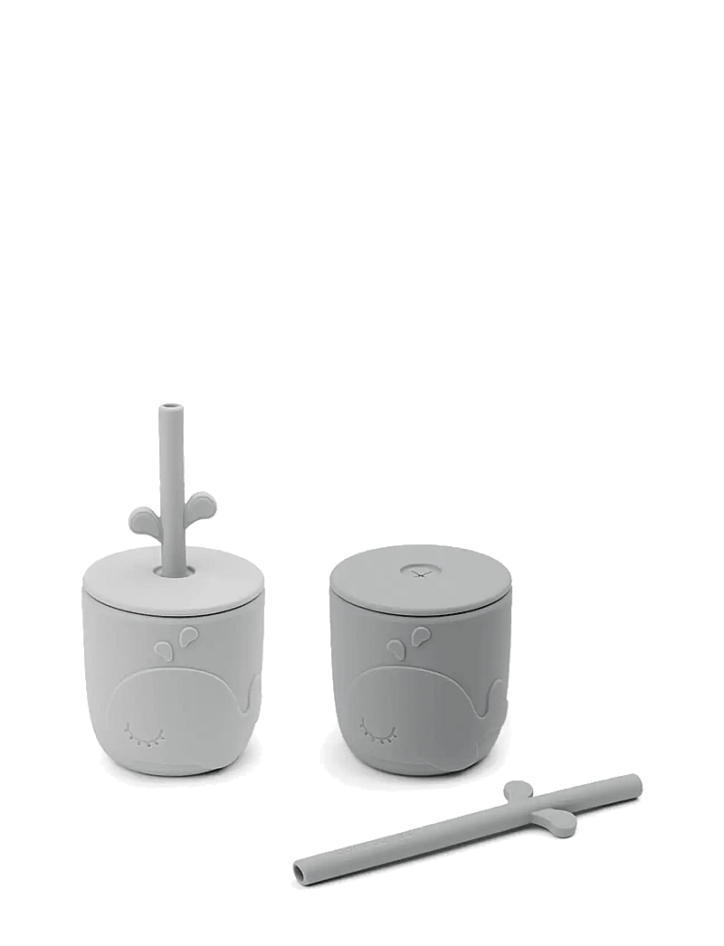 Done by Deer - Peekaboo straw cup 2-pack Wally Grey - tassen & becher - grey - 1