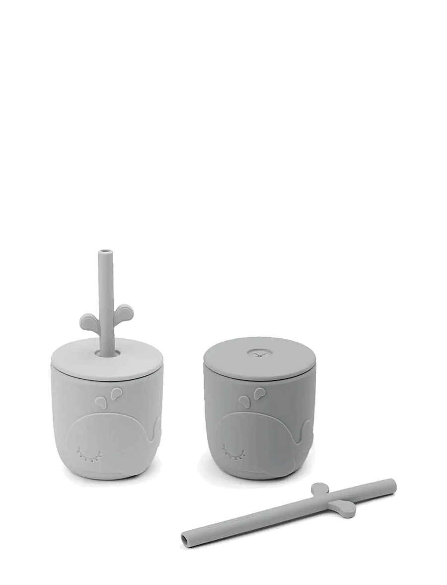 Done by Deer - Peekaboo straw cup 2-pack Wally Grey - tassen & becher - grey - 1