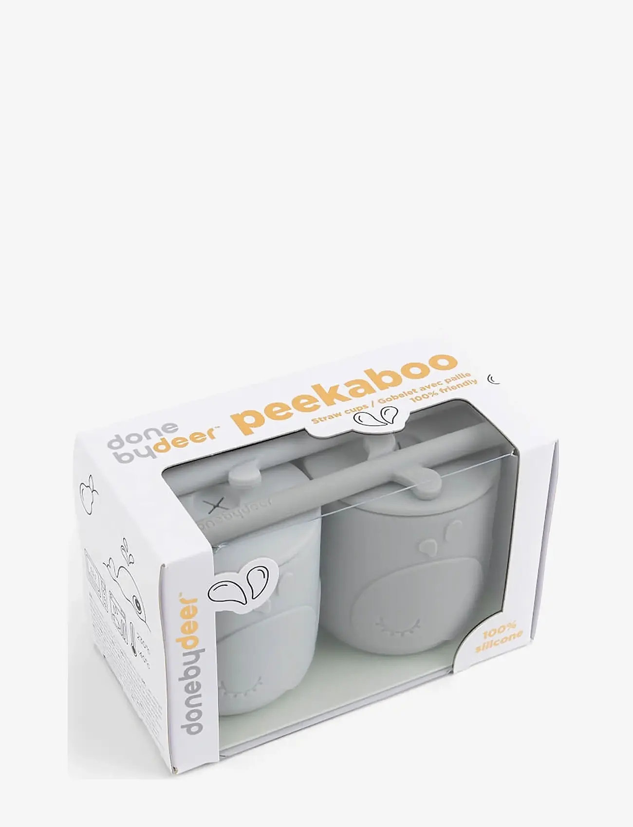 Done by Deer - Peekaboo straw cup 2-pack Wally Grey - tassen & becher - grey - 2