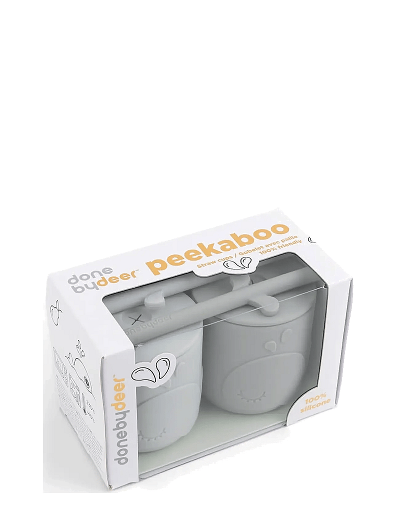 Done by Deer - Peekaboo straw cup 2-pack Wally Grey - tassen & becher - grey - 2