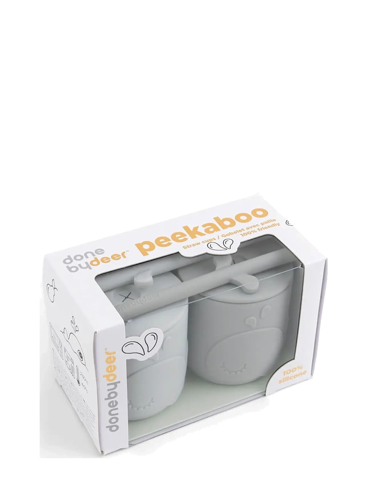 Done by Deer - Peekaboo straw cup 2-pack Wally Grey - cups & mugs - grey - 2