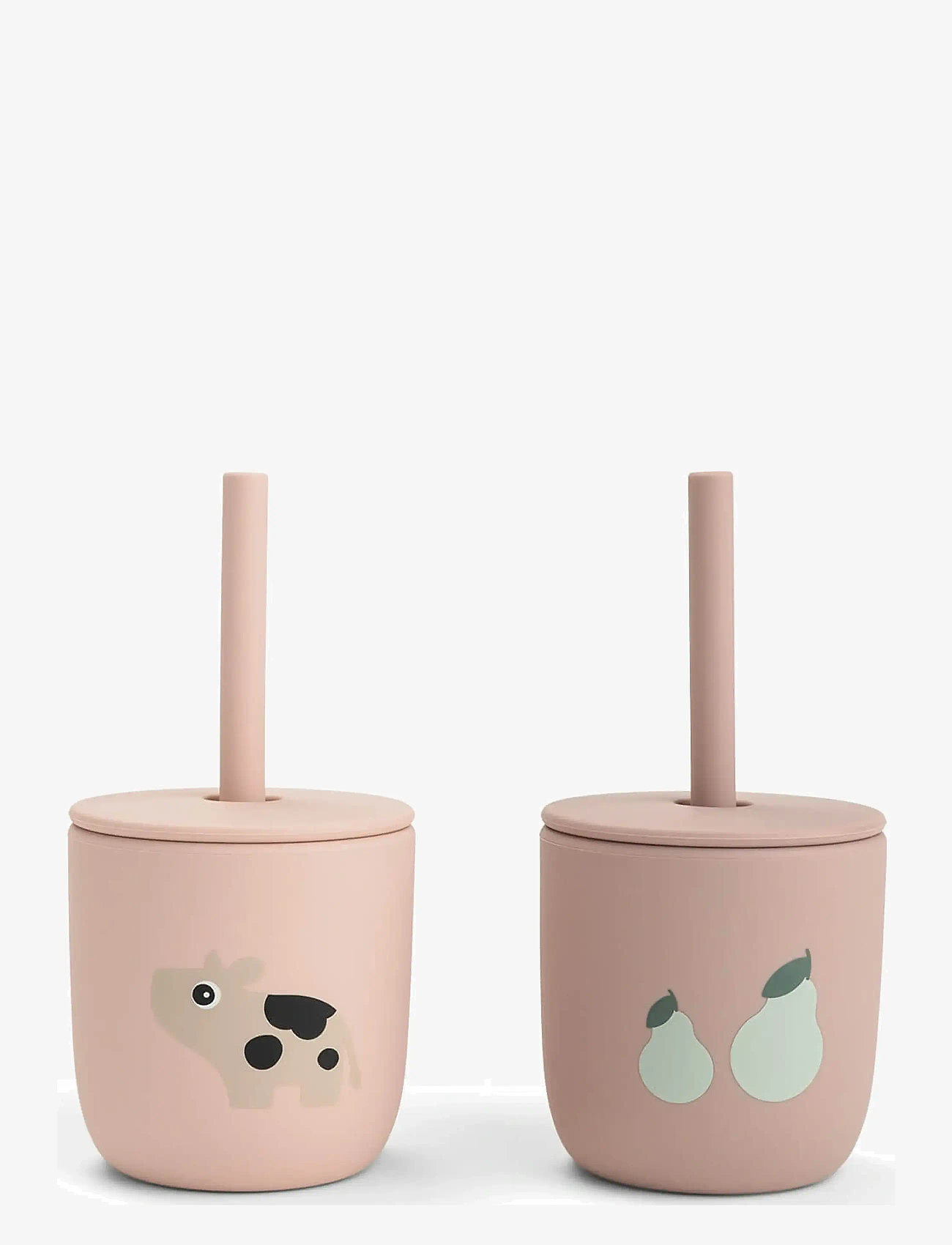Done by Deer - Silicone straw cup 2-pack Tiny farm Powder - mazuļu krūzītes - powder - 1
