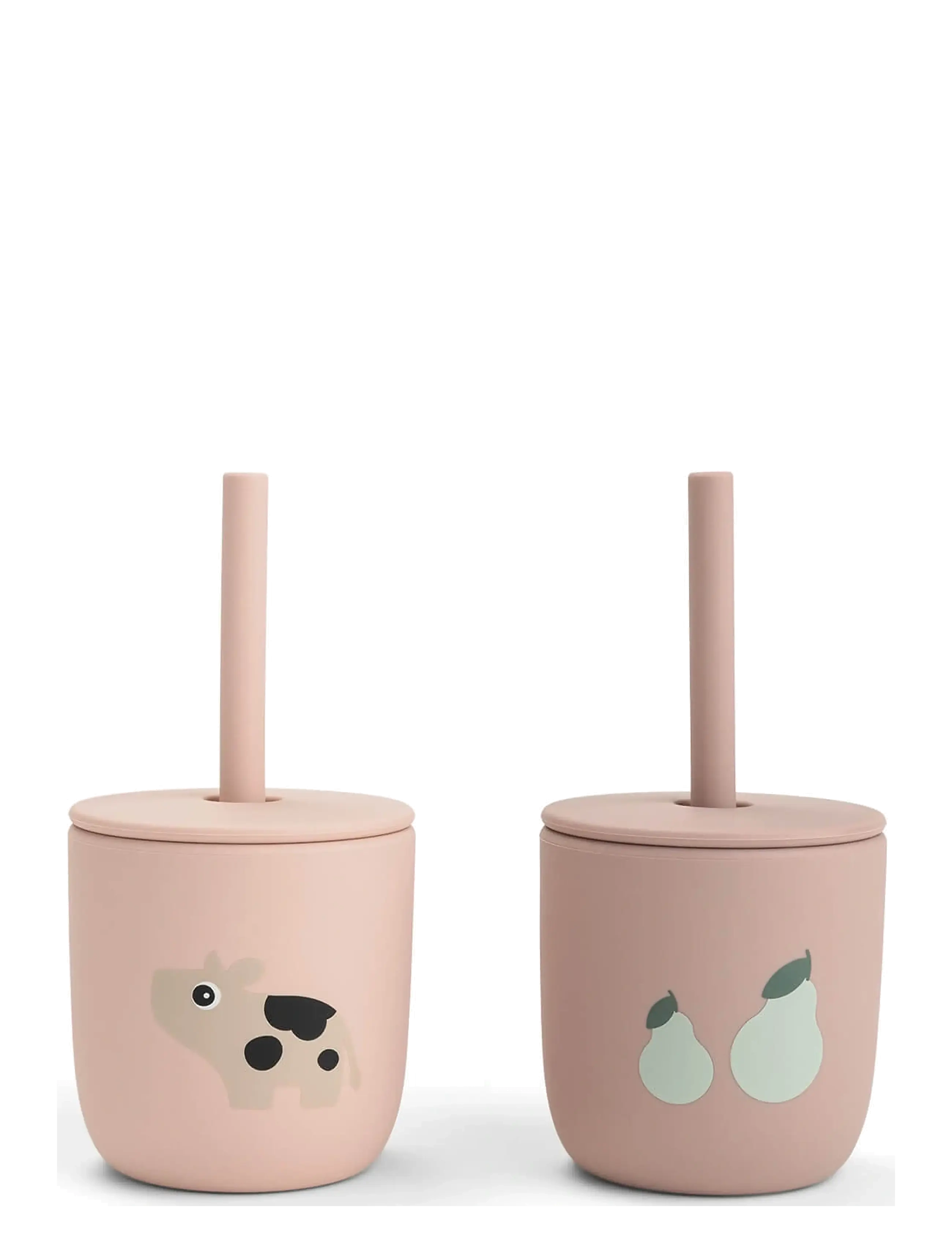 Done by Deer Silicone straw cup 2-pack Tiny farm Powder - Tudkopper - POWDER / pink/rose