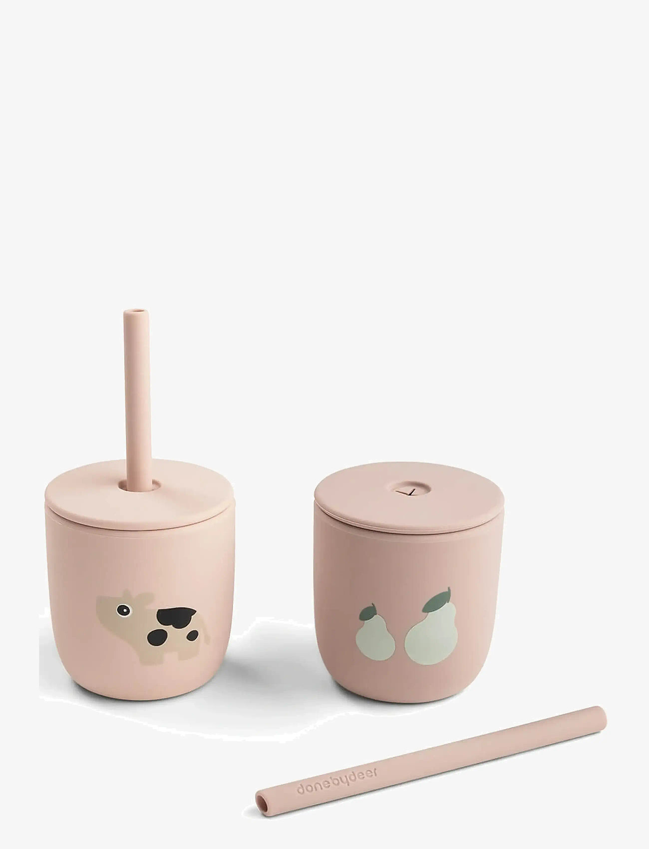 Done by Deer - Silicone straw cup 2-pack Tiny farm Powder - mazuļu krūzītes - powder - 2