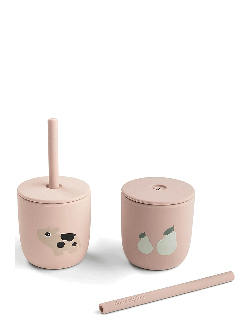 Done by Deer - Silicone straw cup 2-pack Tiny farm Powder - mazuļu krūzītes - powder - 2