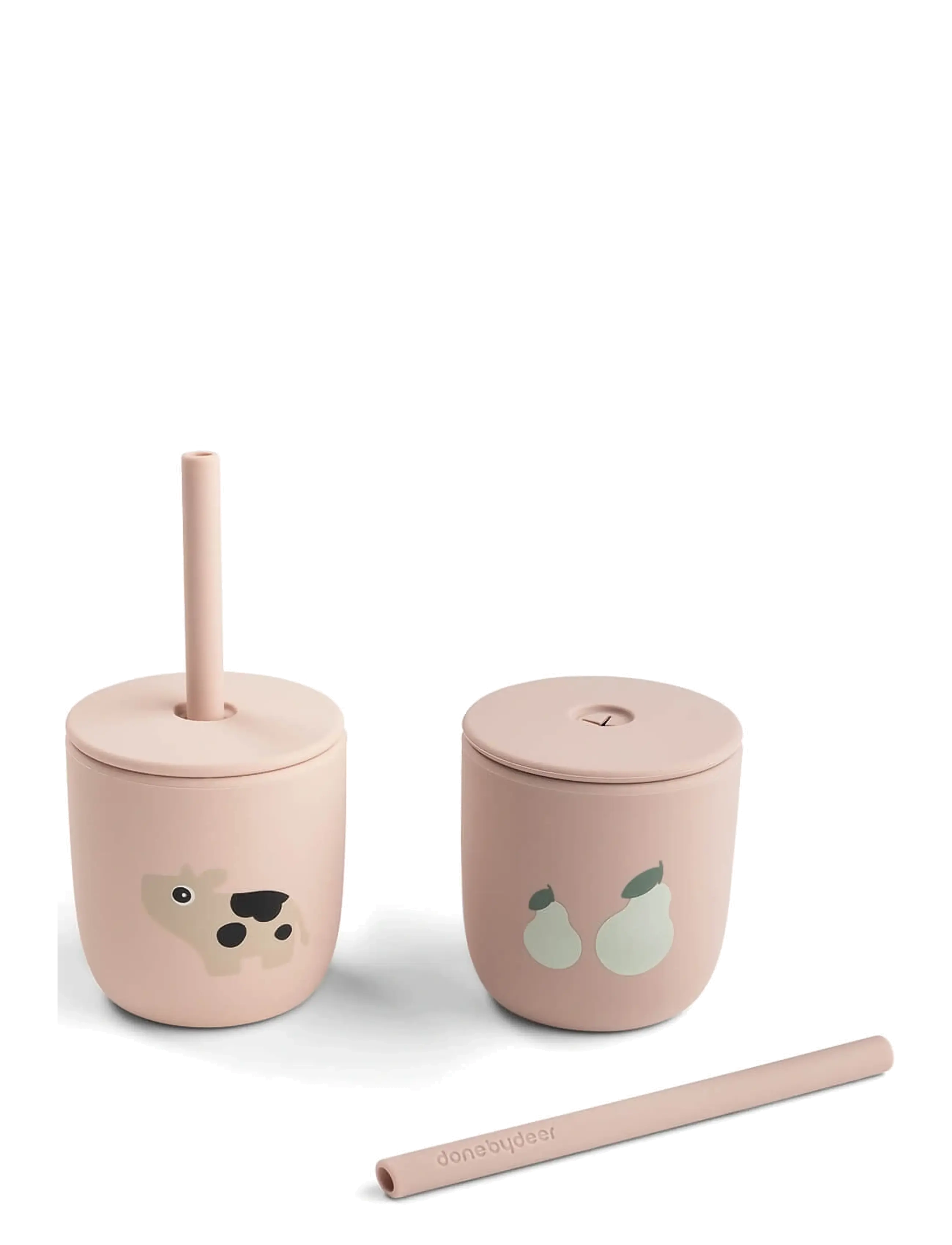 Done by Deer - Silicone straw cup 2-pack Tiny farm Powder - schnabeltassen - powder - 2