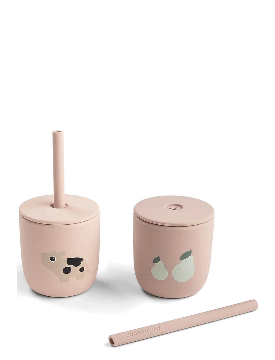 Done by Deer - Silicone straw cup 2-pack Tiny farm Powder - schnabeltassen - powder - 2