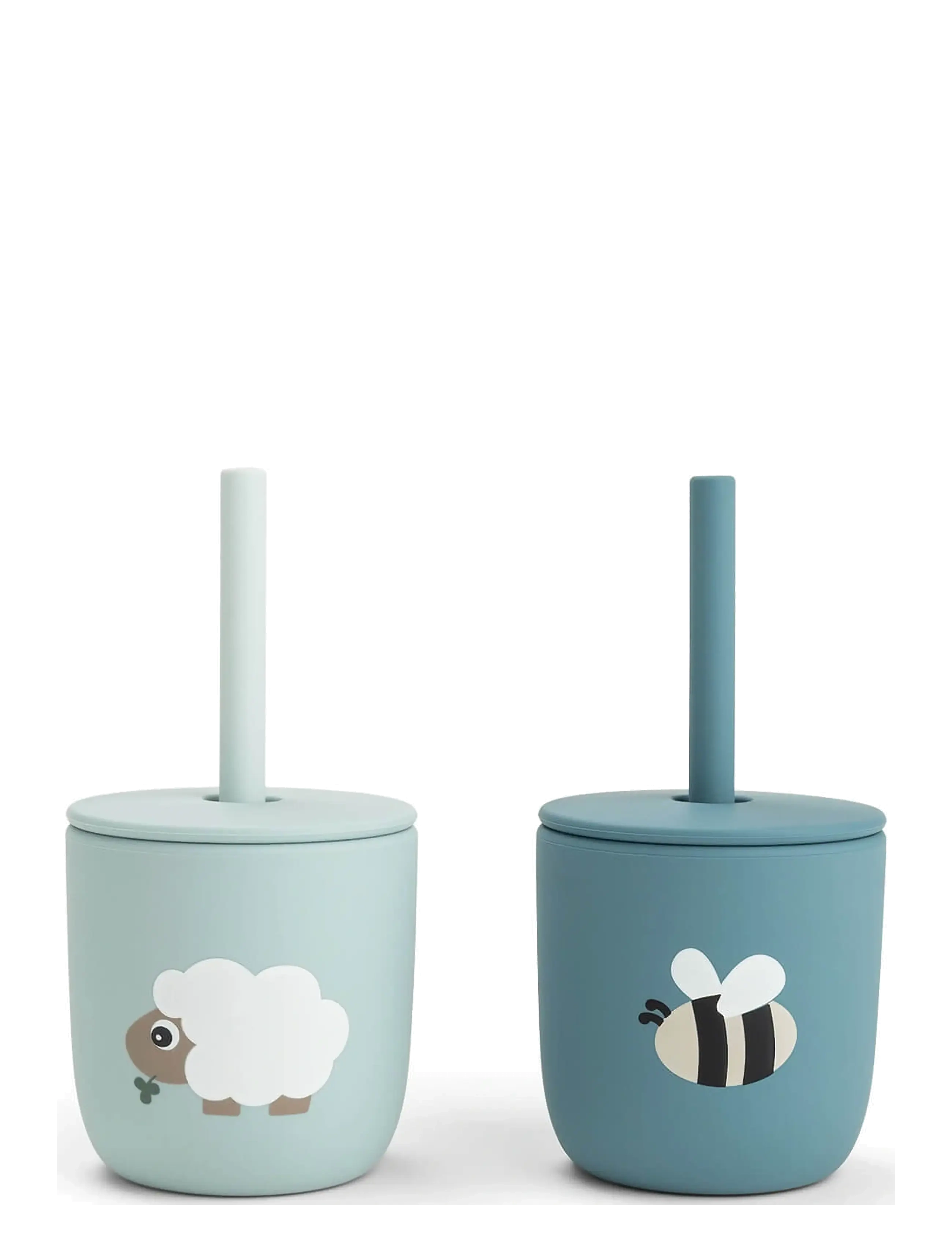Done by Deer Silicone Straw Cup 2-Pack Tiny Farm Blue, Kop & Mugs, Blå, Str: CUP:Ø 7X H 7CM.STRAW:13.5CM