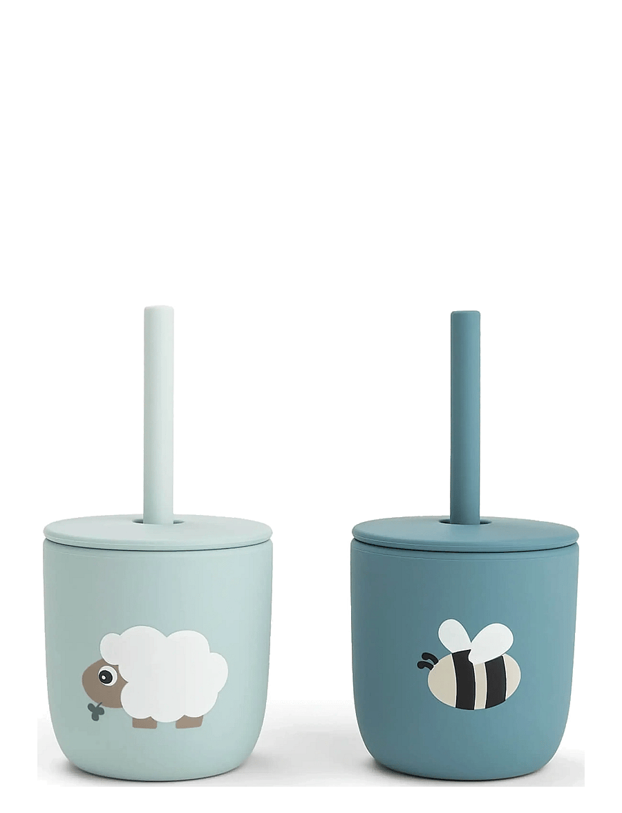 Done by Deer - Silicone straw cup 2-pack Tiny farm Blue - koppar & muggar - blue - 1
