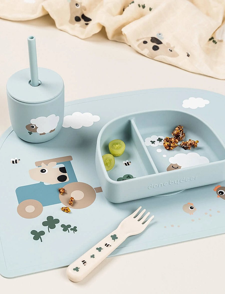 Done by Deer - Silicone straw cup 2-pack Tiny farm Blue - koppar & muggar - blue - 3