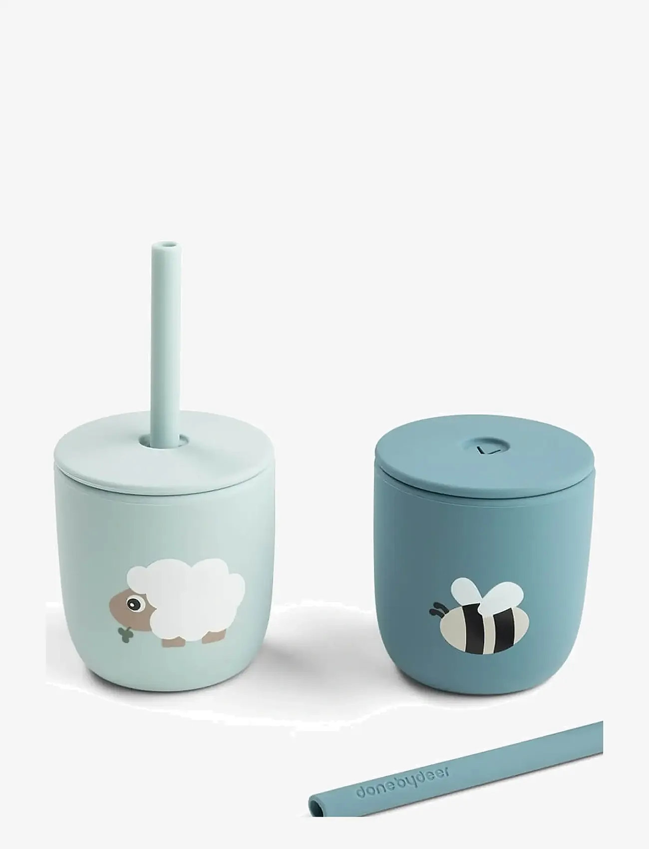 Done by Deer - Silicone straw cup 2-pack Tiny farm Blue - tassid ja kruusid - blue - 2