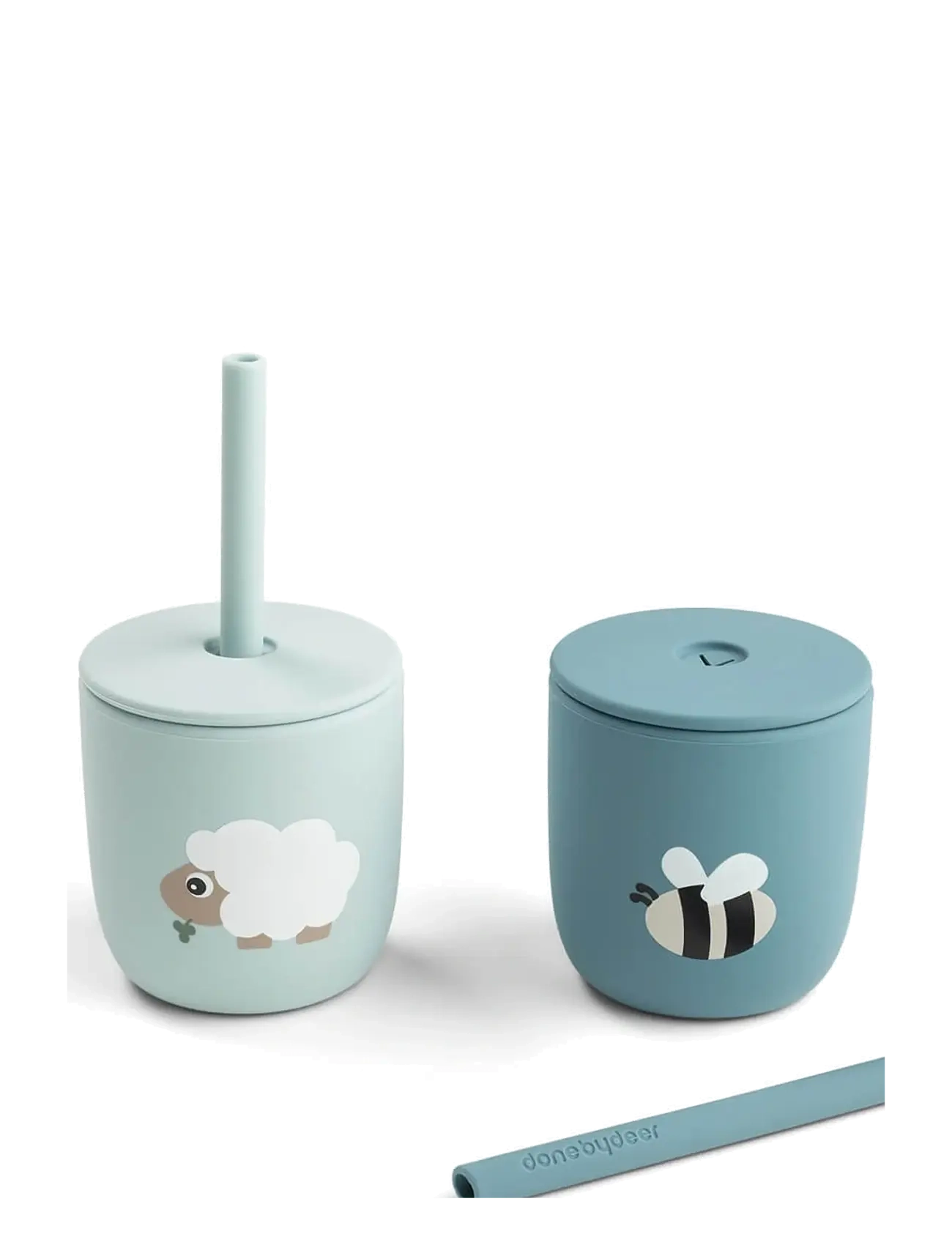 Done by Deer - Silicone straw cup 2-pack Tiny farm Blue - cups & mugs - blue - 2