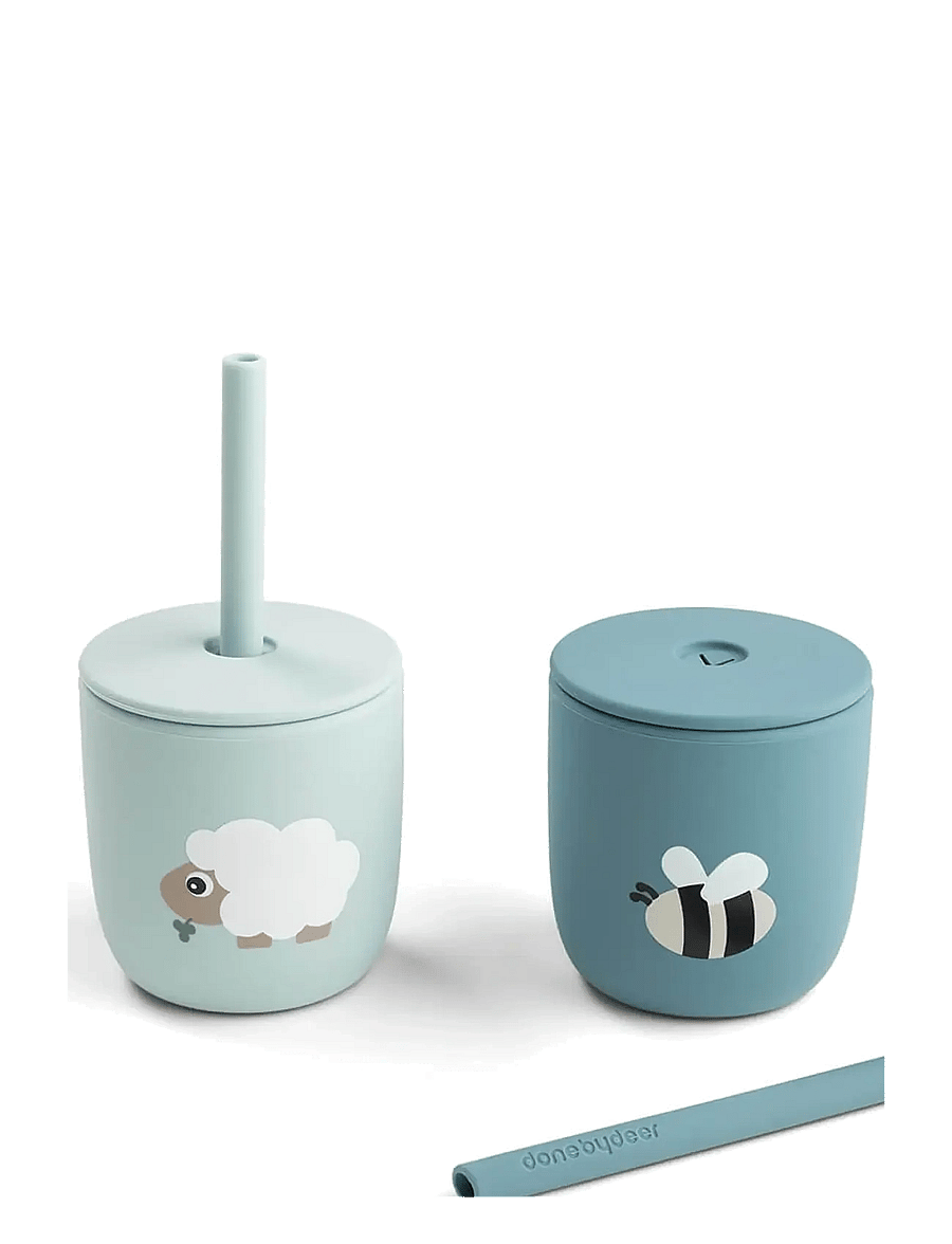 Done by Deer - Silicone straw cup 2-pack Tiny farm Blue - koppar & muggar - blue - 2