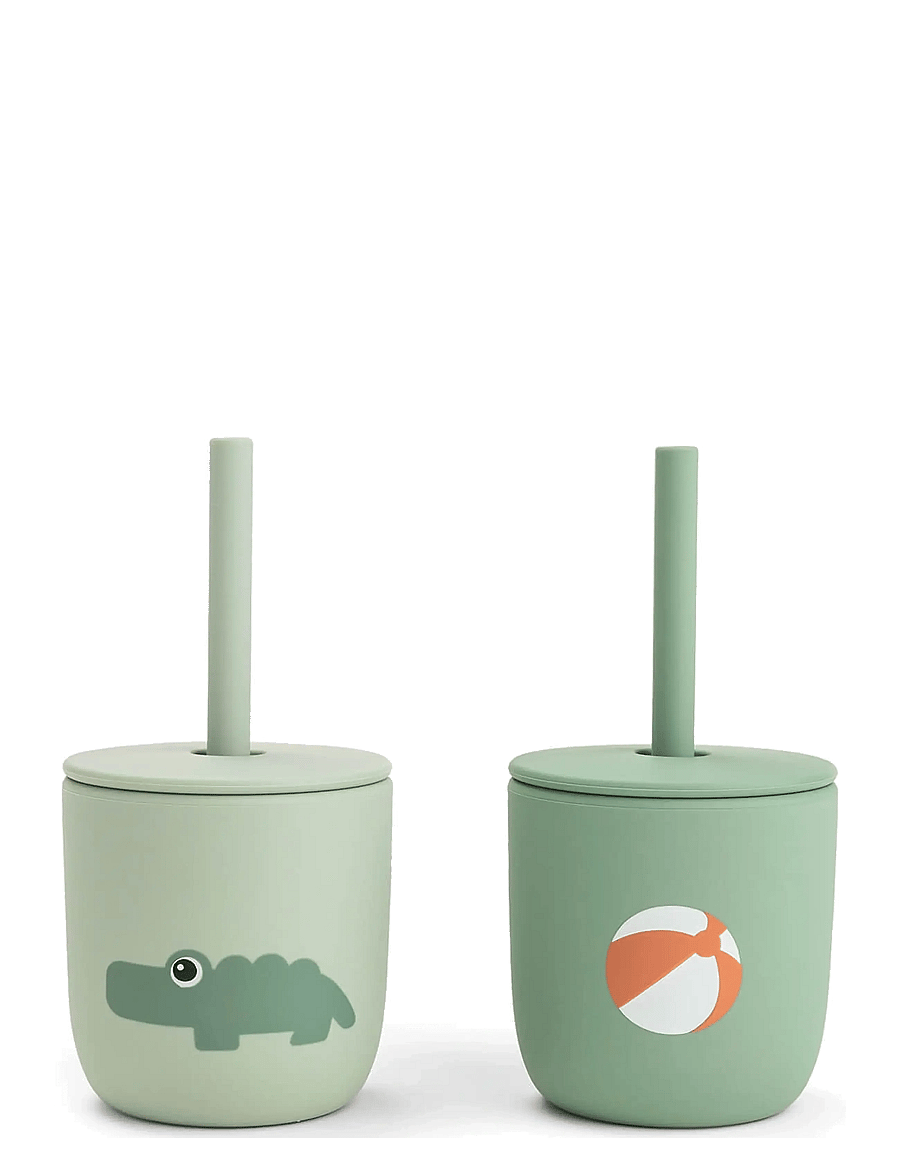 Done by Deer - Silicone straw cup 2-pack Playground Green - schnabeltassen - green - 1