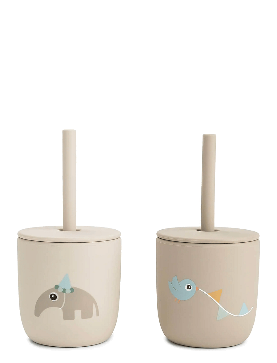 Done by Deer - Silicone straw cup 2-pack Celebration Sand - tassid ja kruusid - sand - 1