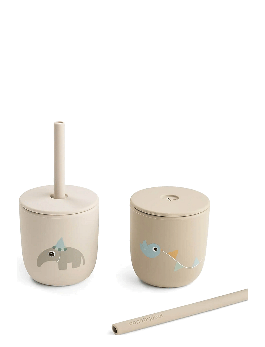 Done by Deer - Silicone straw cup 2-pack Celebration Sand - tassid ja kruusid - sand - 2