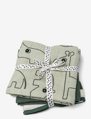 Burp cloth 3-pack GOTS Deer friends - GREEN