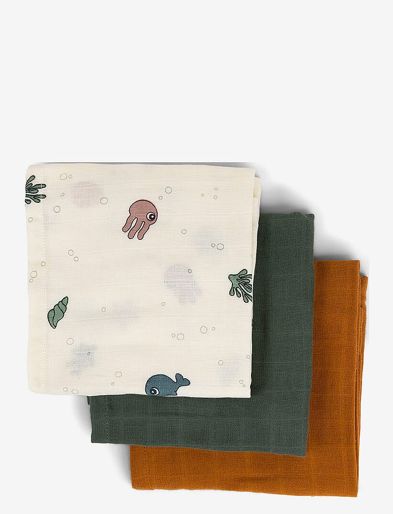 Done by Deer - Burp cloth 3-pack GOTS Sea friends Colour mix - rätikud - colour mix - 1