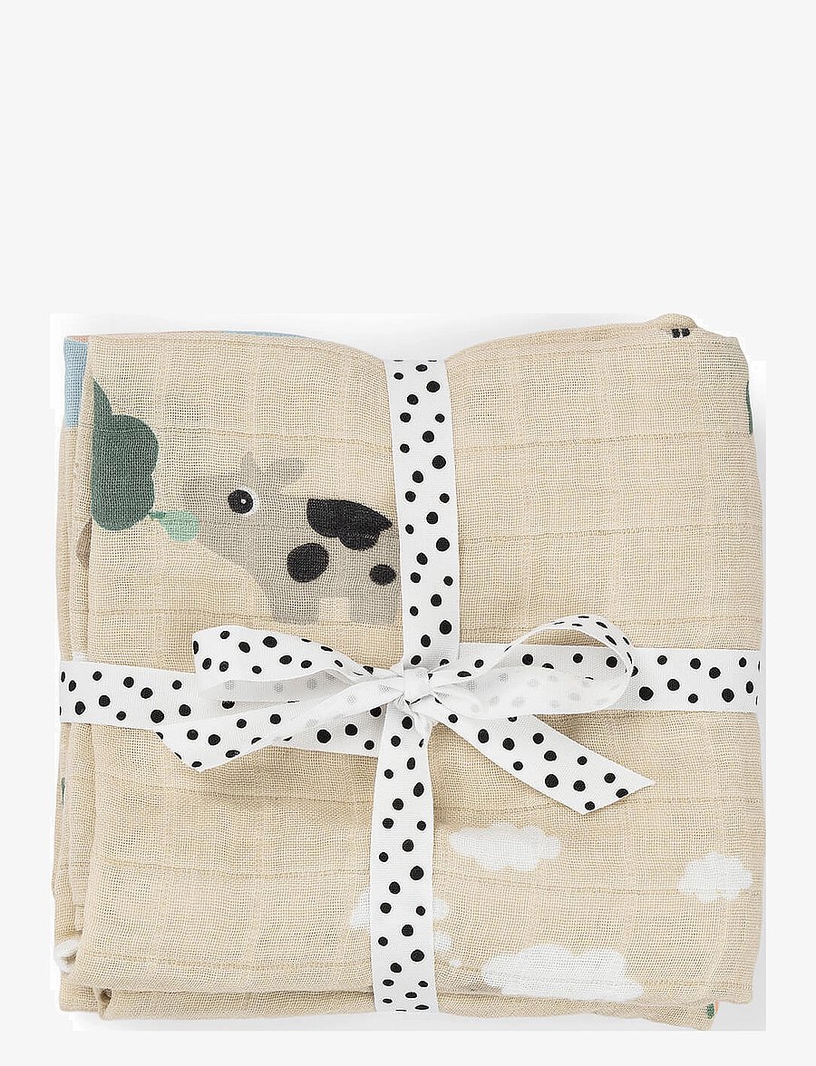 Done by Deer - Burp cloth 2-pack Tiny farm Sand - barnateppi - sand - 0