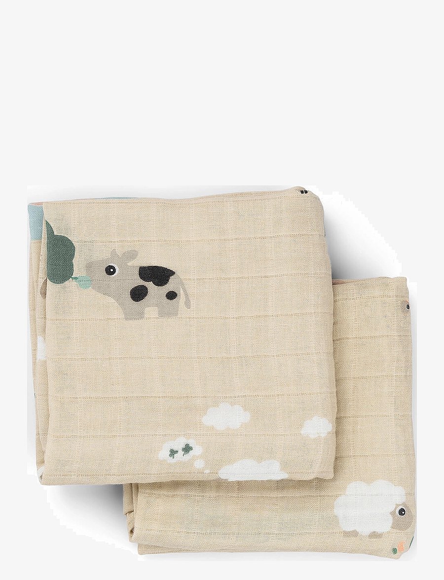 Done by Deer - Burp cloth 2-pack Tiny farm Sand - barnateppi - sand - 1