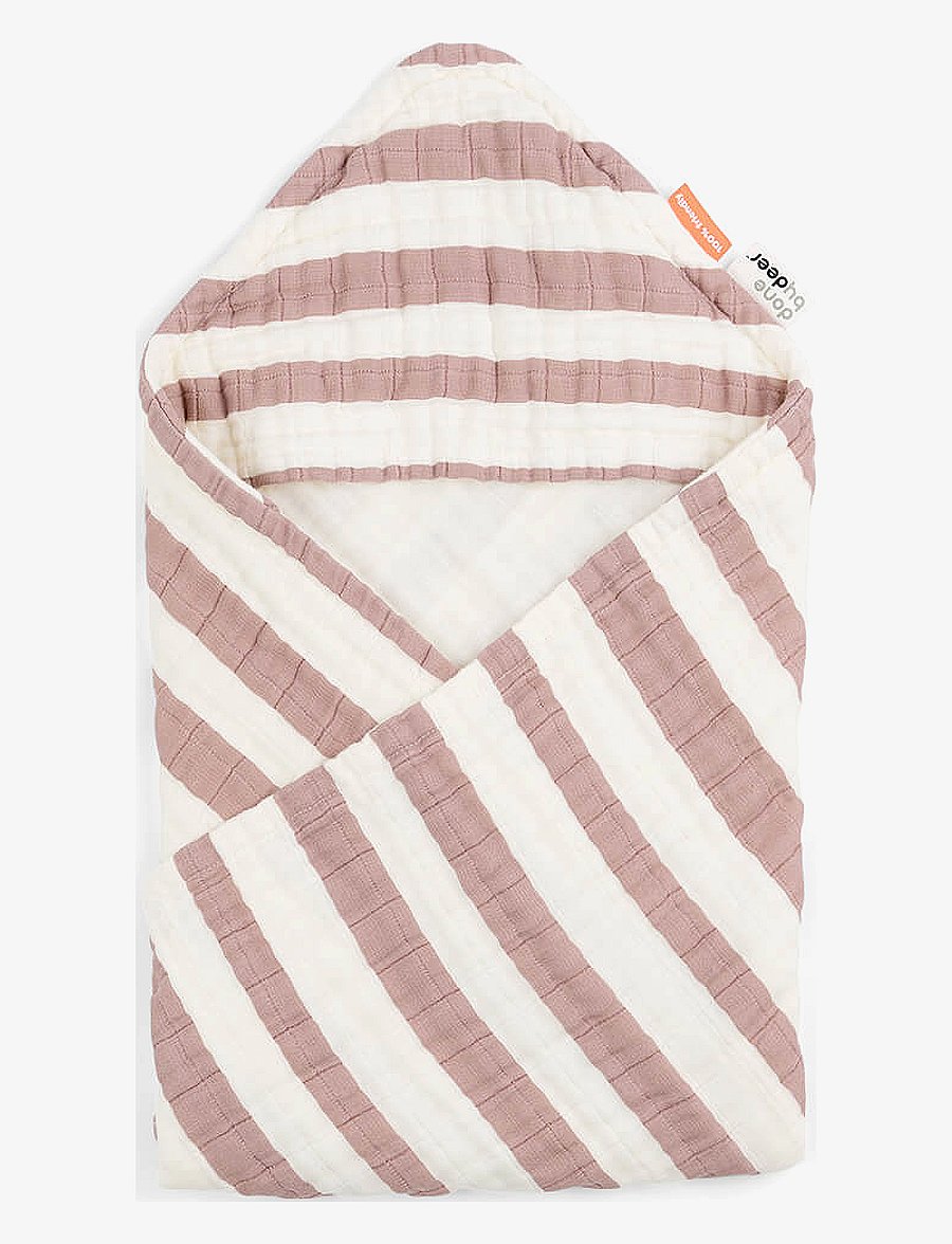 Done by Deer - Hooded towel GOTS Stripes - powder - 1