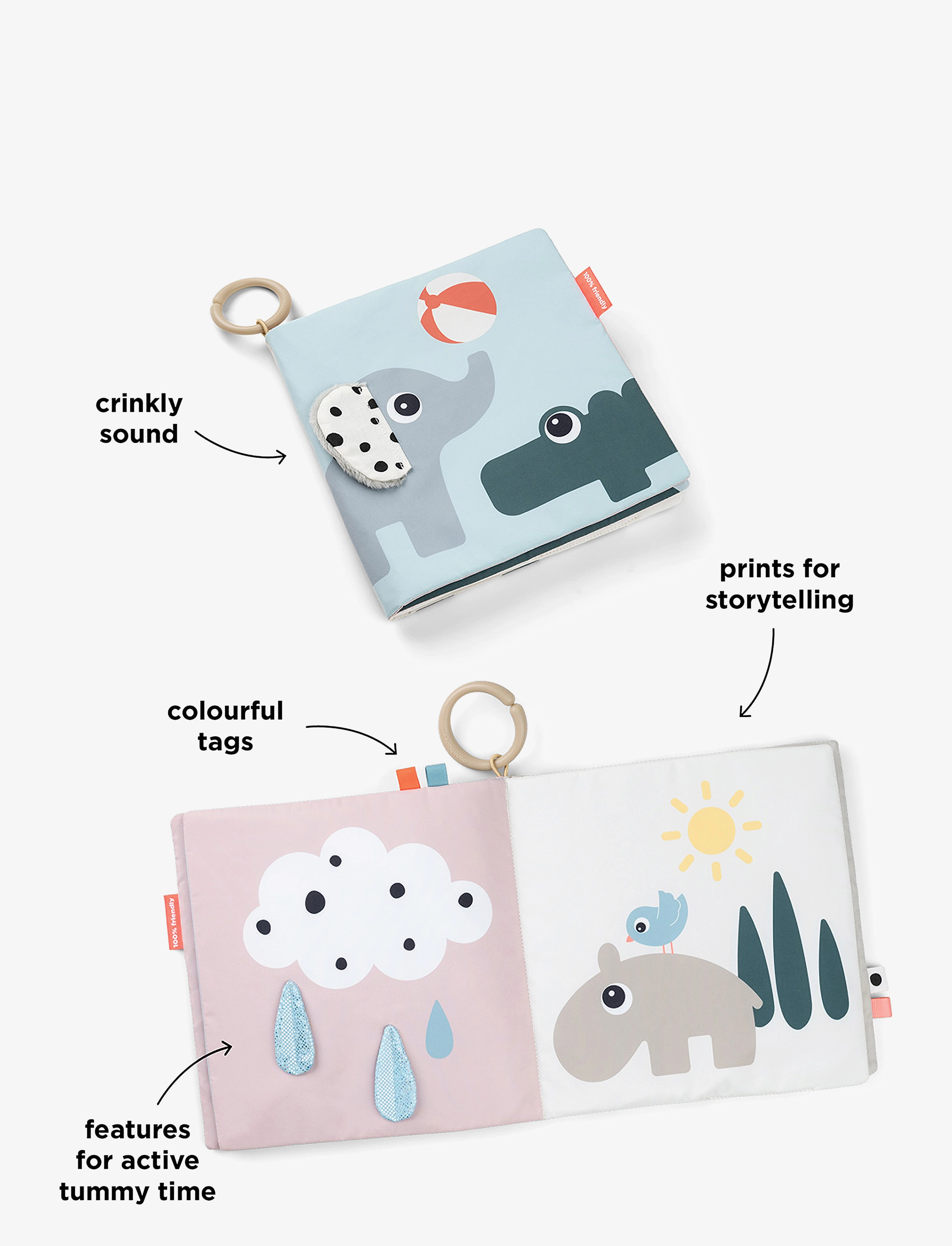 Done by Deer - Tummy time soft book Deer friends Colour mix - interactive toys - colour mix - 4