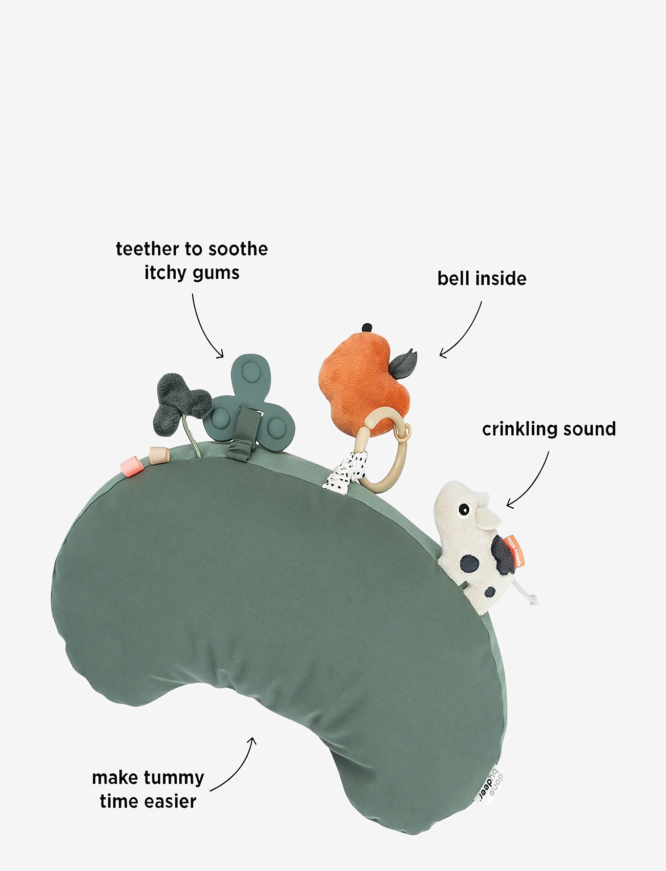 Done by Deer - Tummy time activity pillow Tiny farm Green - babylegetøj - green - 2