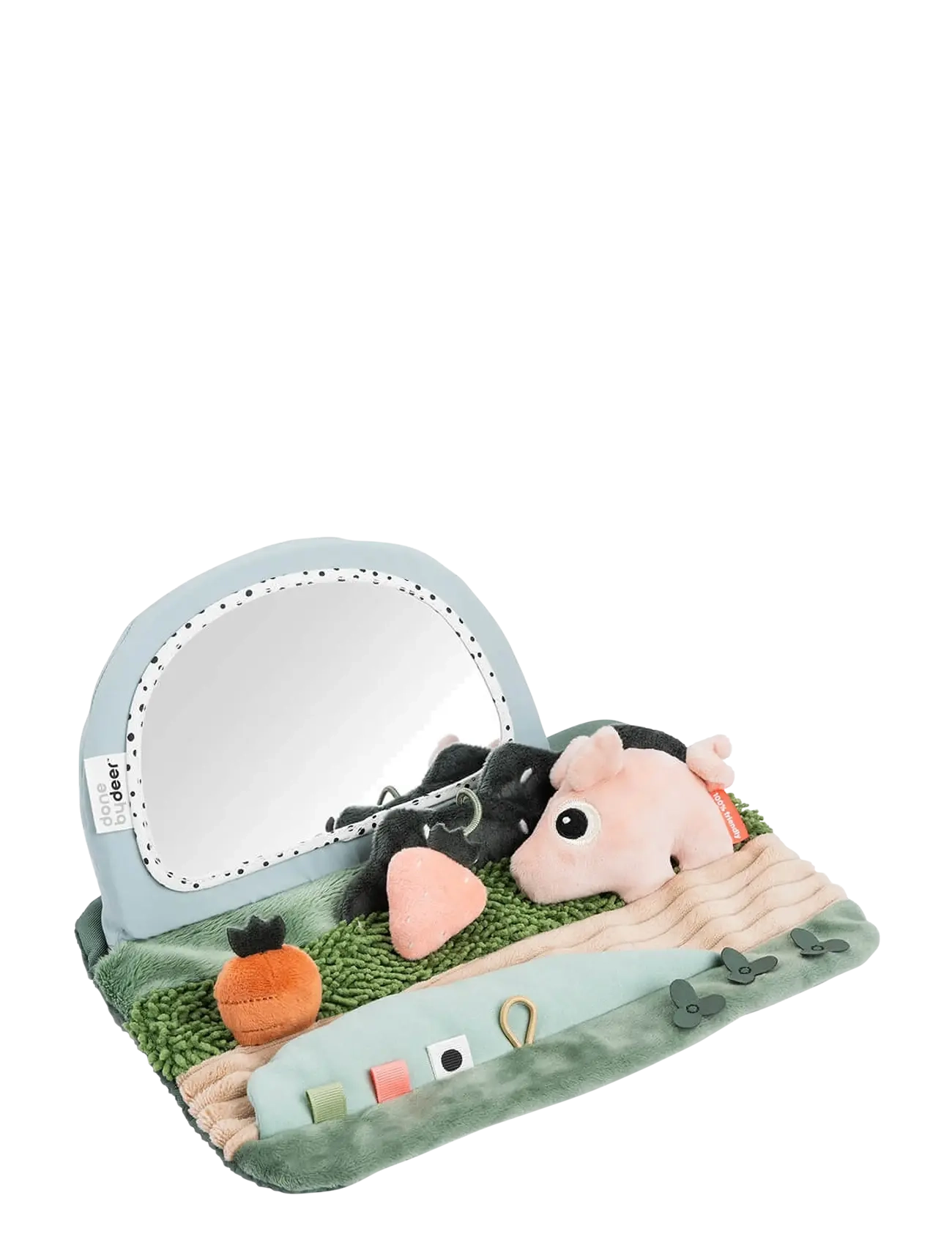 DONE BY DEER Tummy Time Sensory Mirror Tiny Farm Colour Mix Patterned - 33X 19X 14CM - Kinder