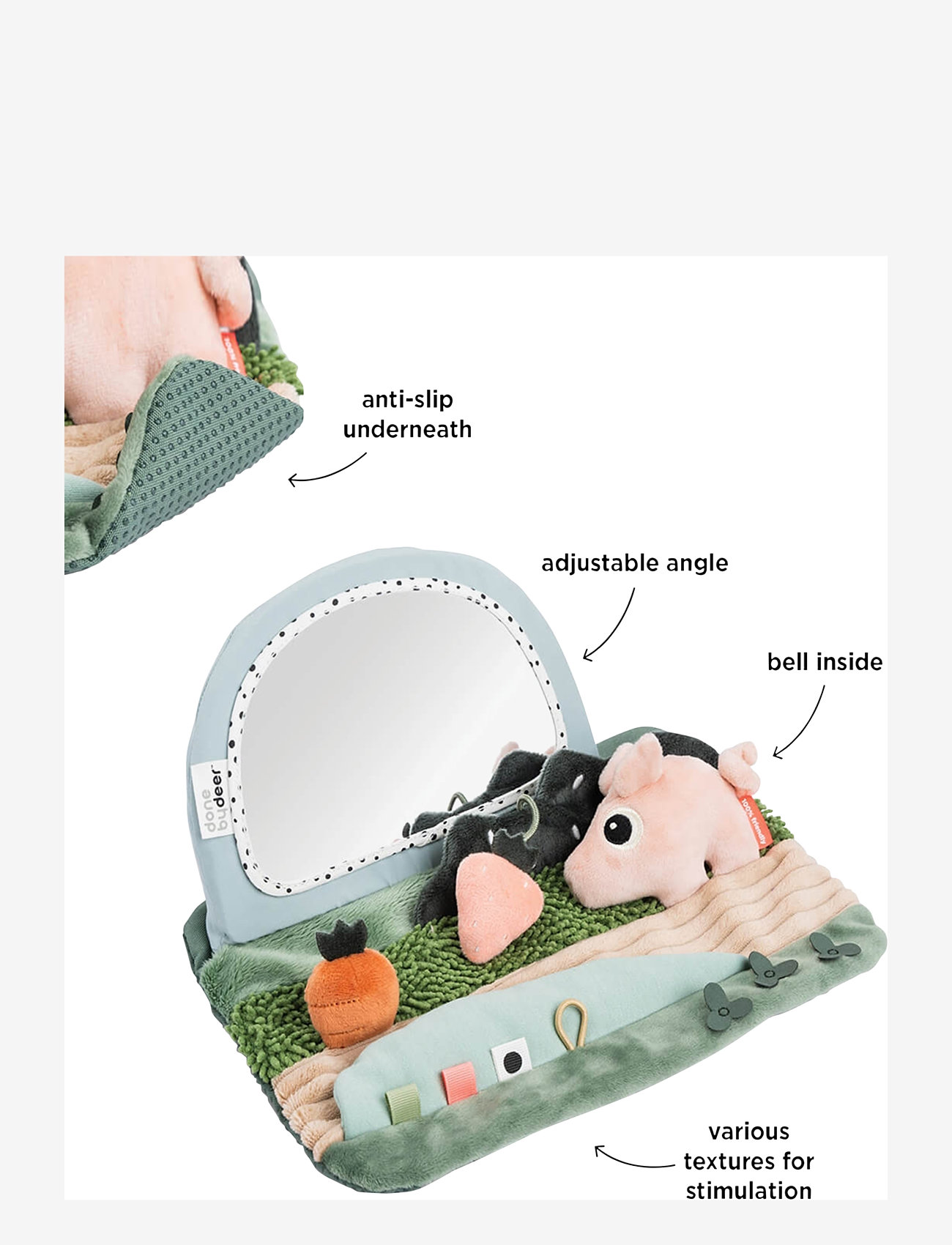 Done by Deer - Tummy time sensory mirror Tiny farm Colour mix - spielbögen - colour mix - 2