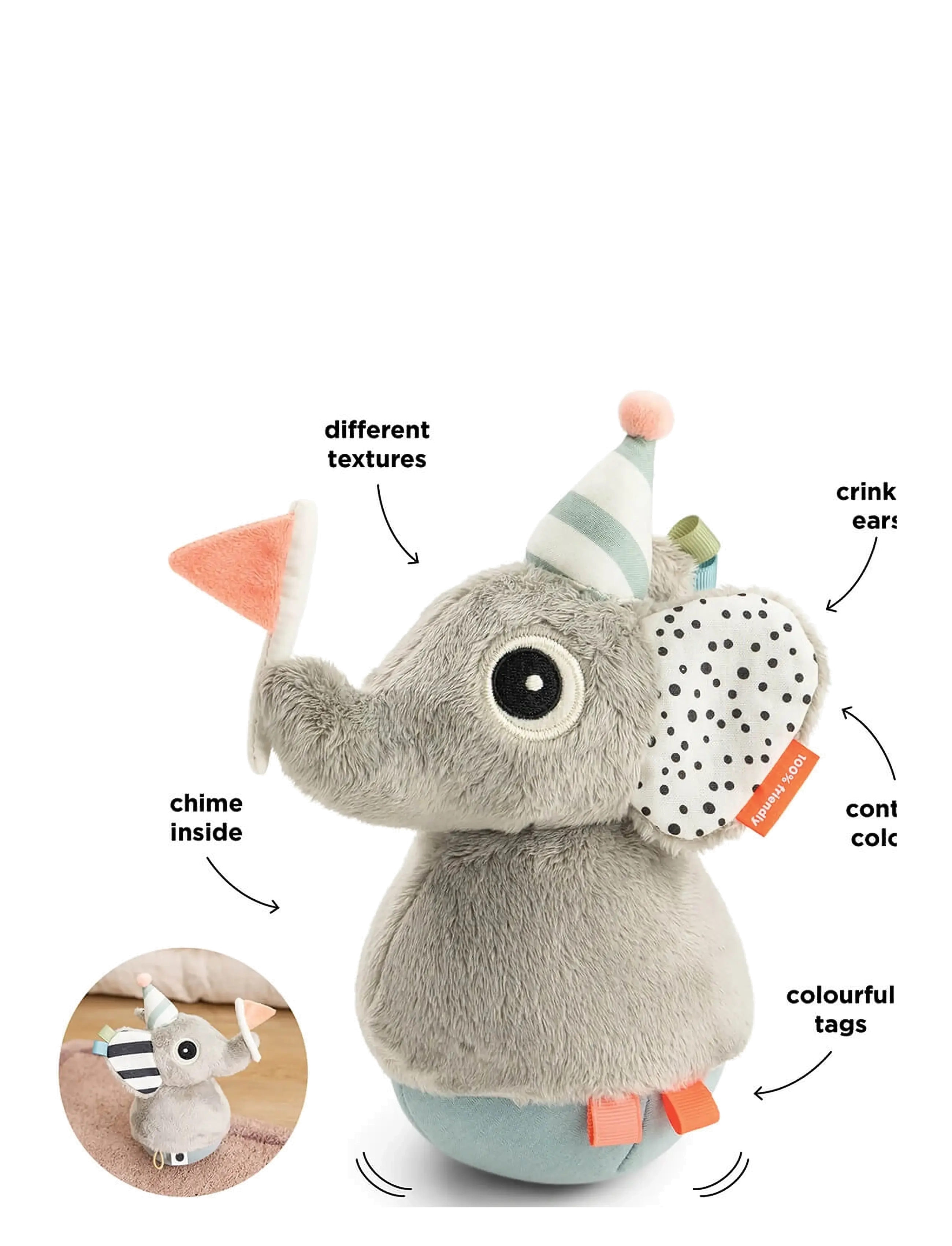 Done by Deer - Tumbler activity toy Elphee Colour mix - musikalske plysdyr - colour mix - 2
