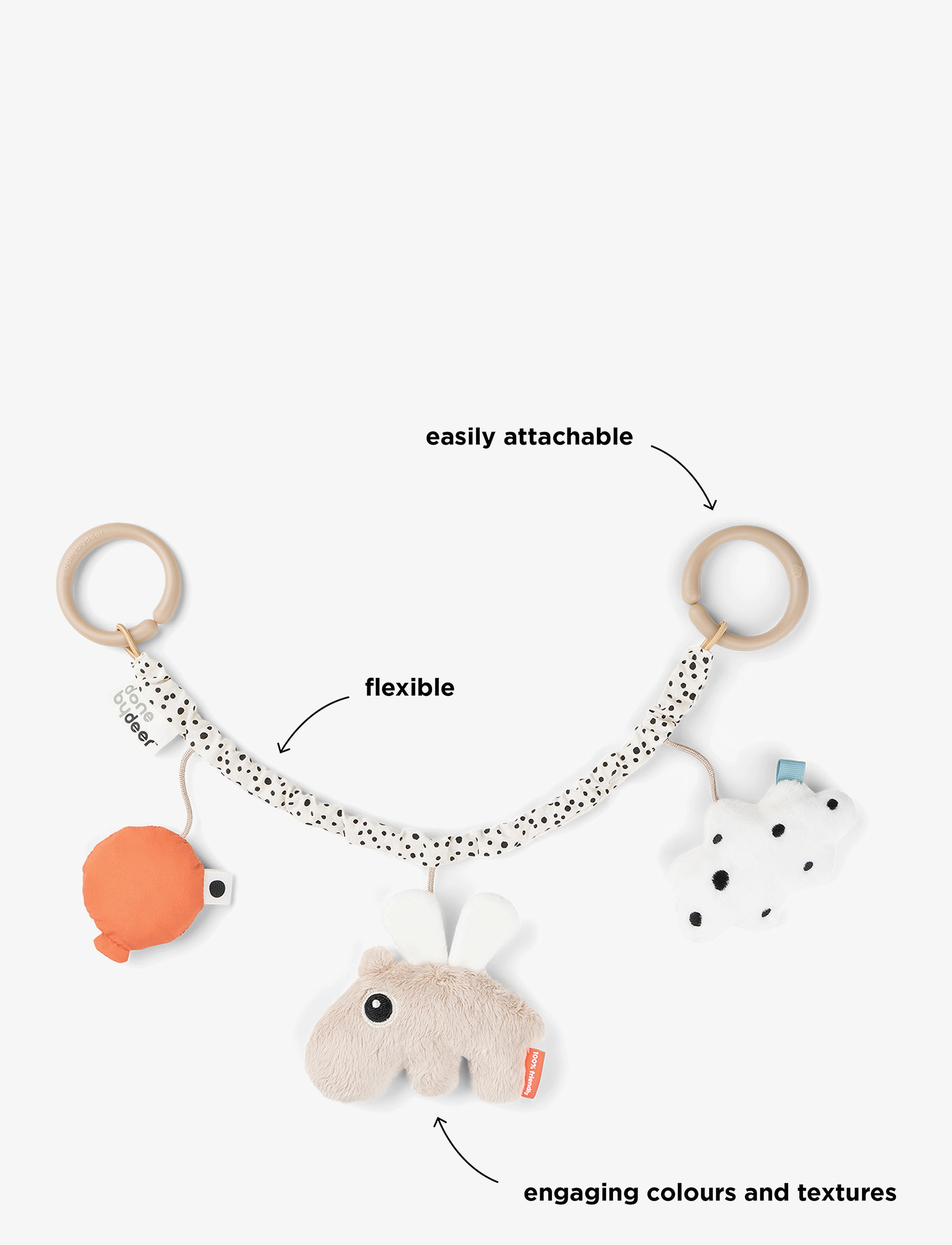 Done by Deer - Pram toy Happy clouds Sand - dukkevognleker - sand - 2