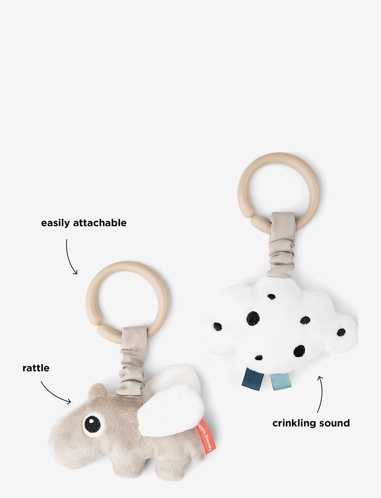Done by Deer - Hanging activity toy 2 pcs Happy clouds Sand - interaktivt legetøj - sand - 3