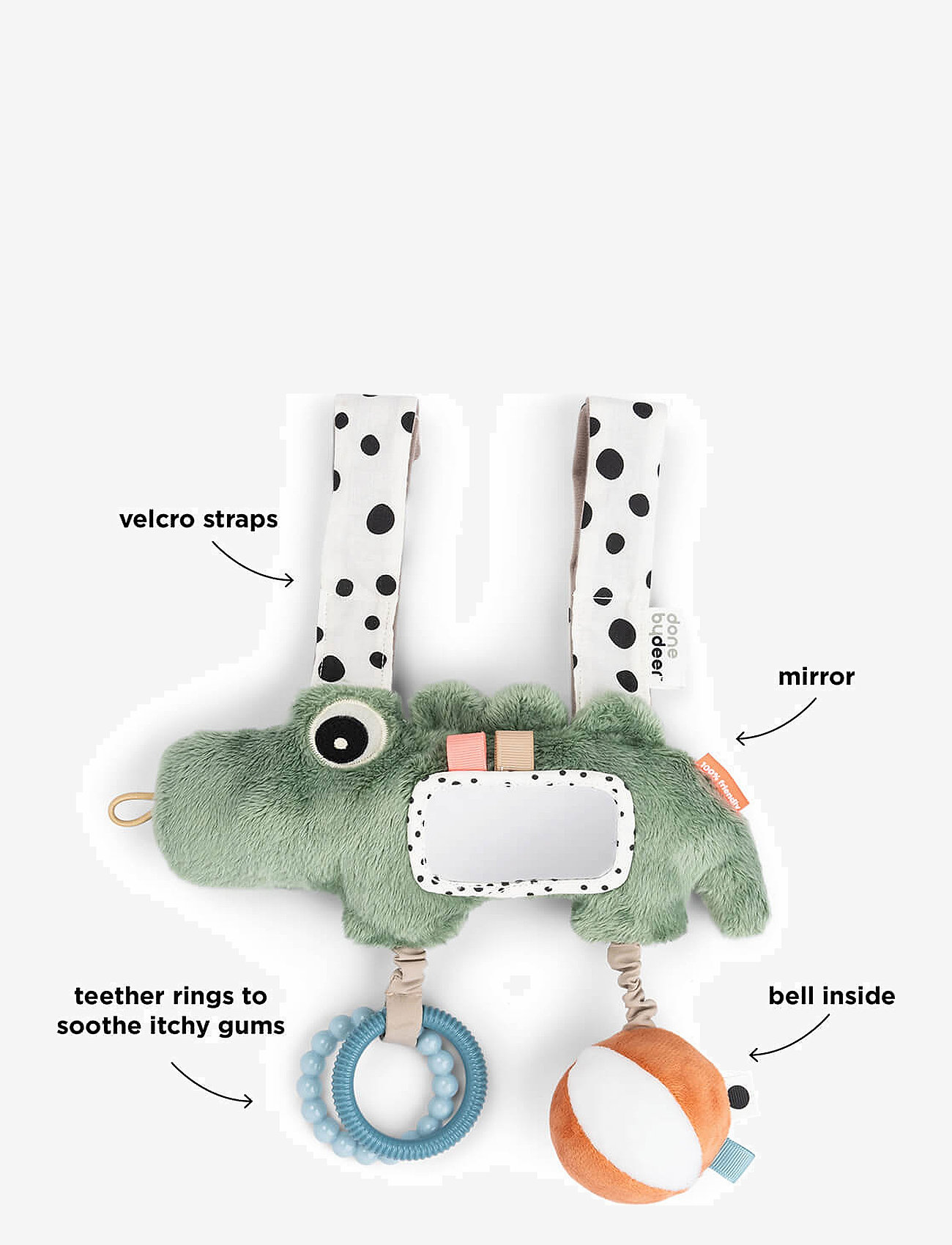 Done by Deer - Hanging activity toy Croco Green - stroller toys - green - 2