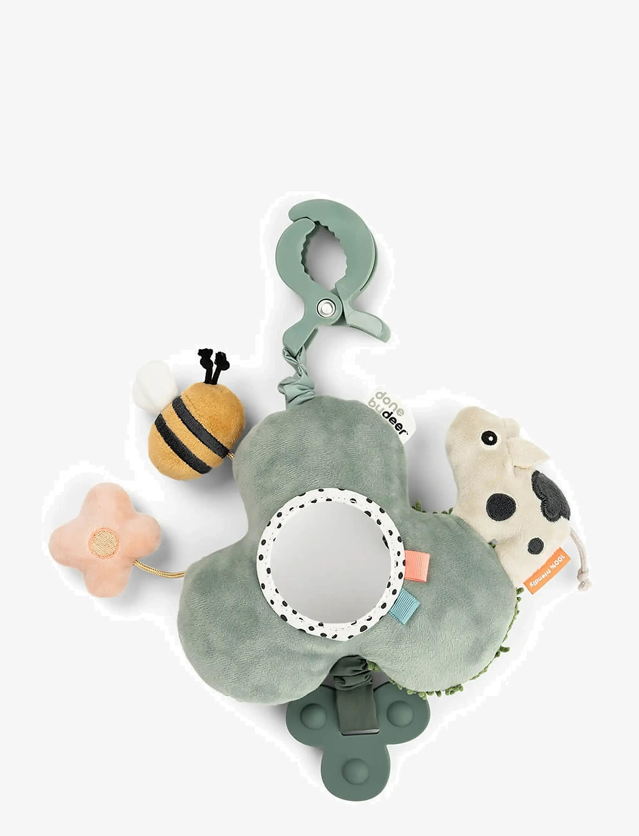 Done by Deer - Activity mirror w/clip Tiny farm Green - motoriklegetøj - green - 1