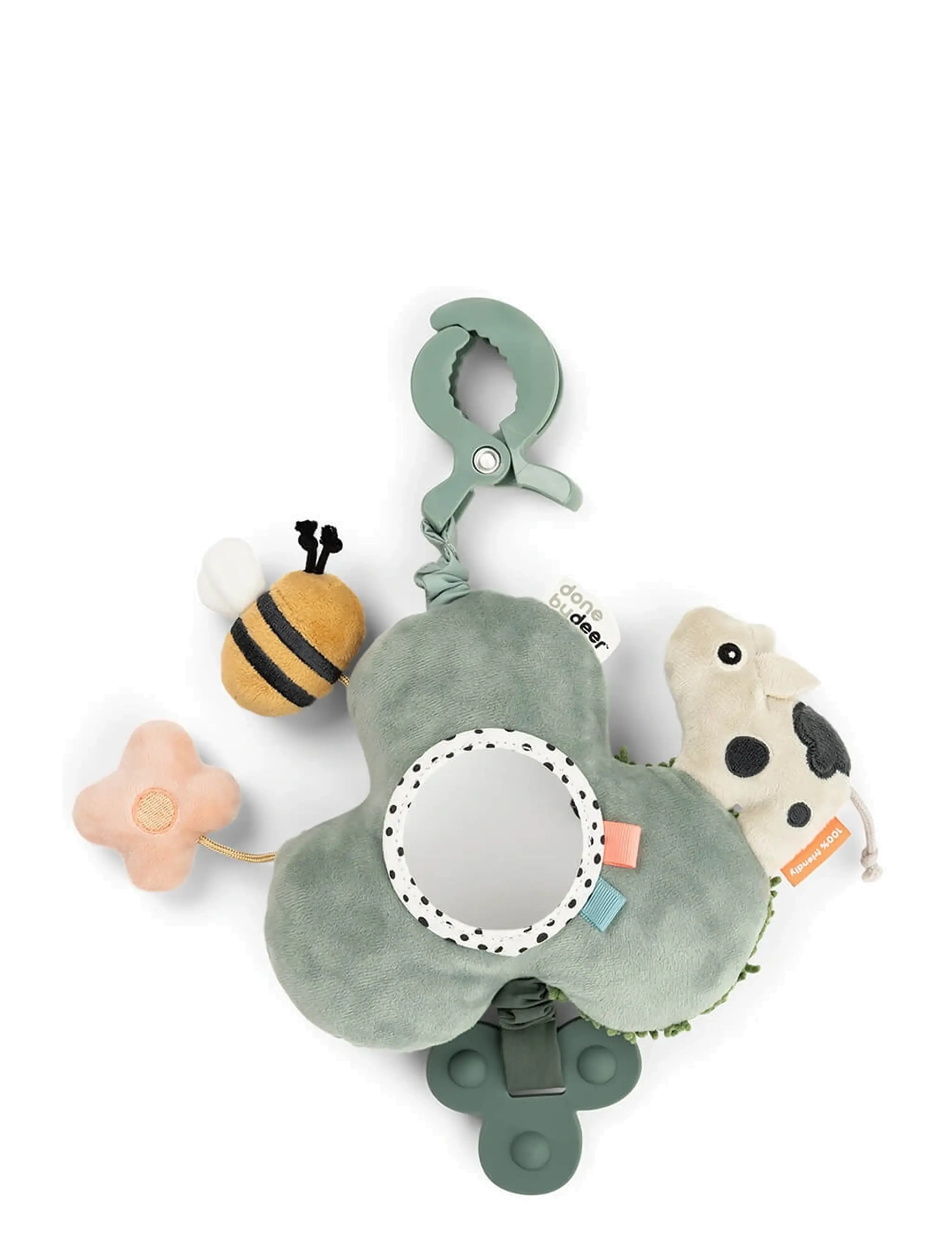 Done by Deer Activity mirror w/clip Tiny farm Green - Motoriklegetøj - GREEN / khaki/green