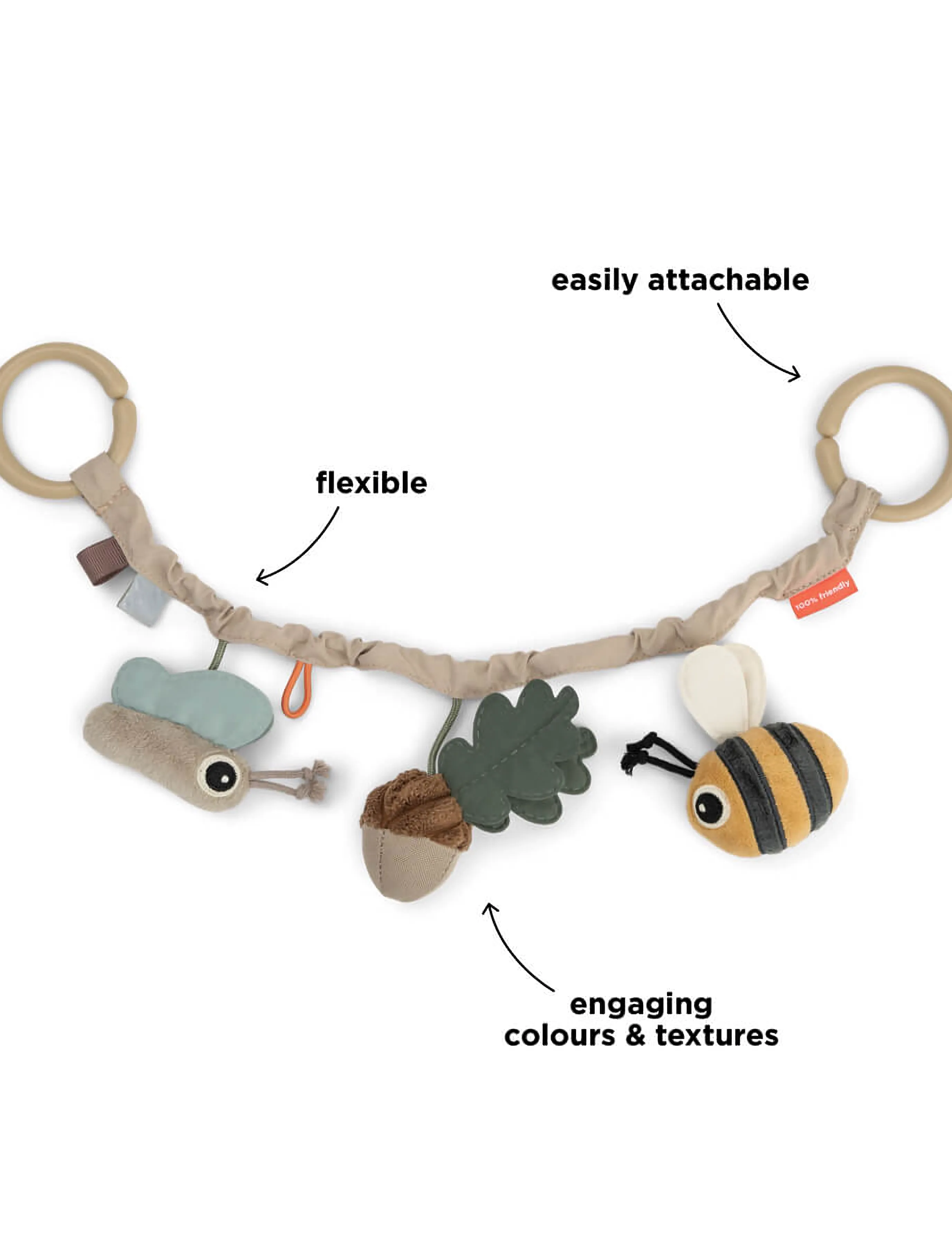 Done by Deer Pram Toy Tiny Trails Sand, 44X 9.5 cm, Baby Spielzeug, Beige - Rattles, Kinder