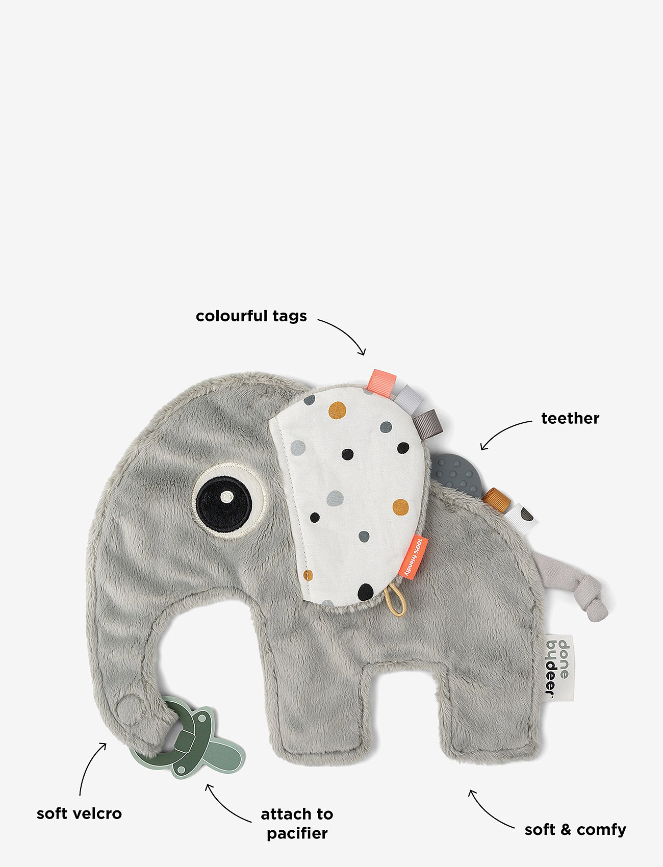 Done by Deer - Cozy friend Elphee Grey - schmusetuch - grey - 2