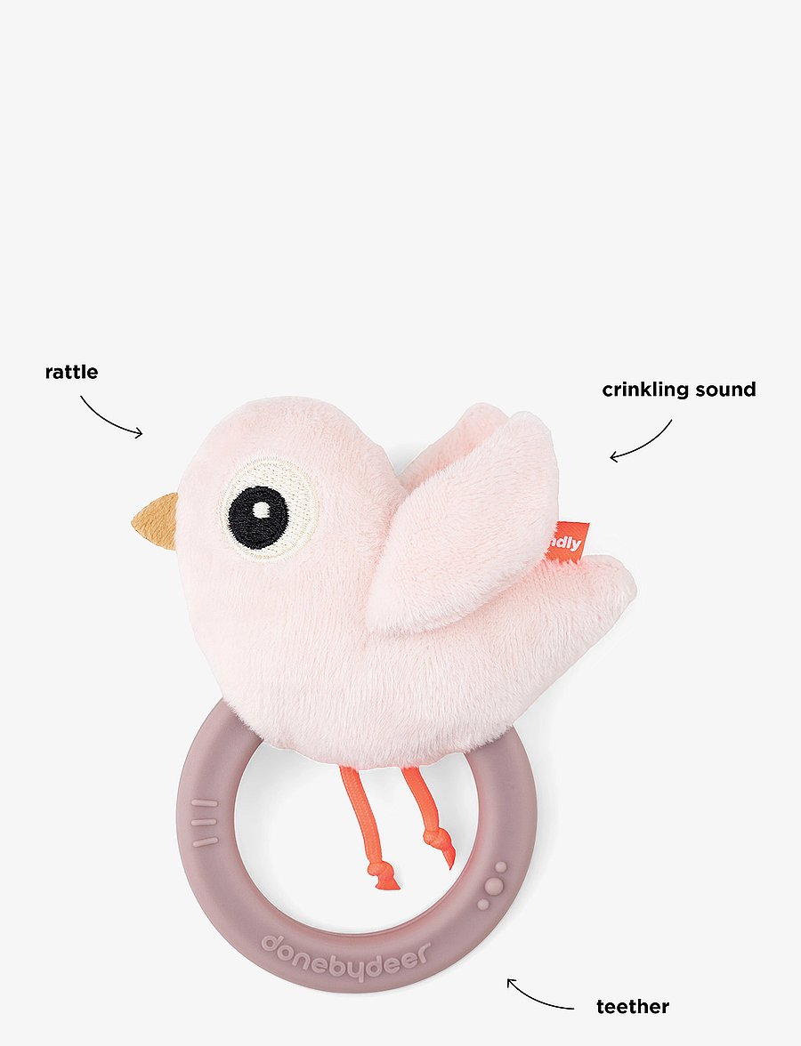 Done by Deer - Sensory rattle w/teether Birdee Powder - beißspielzeug - powder - 3