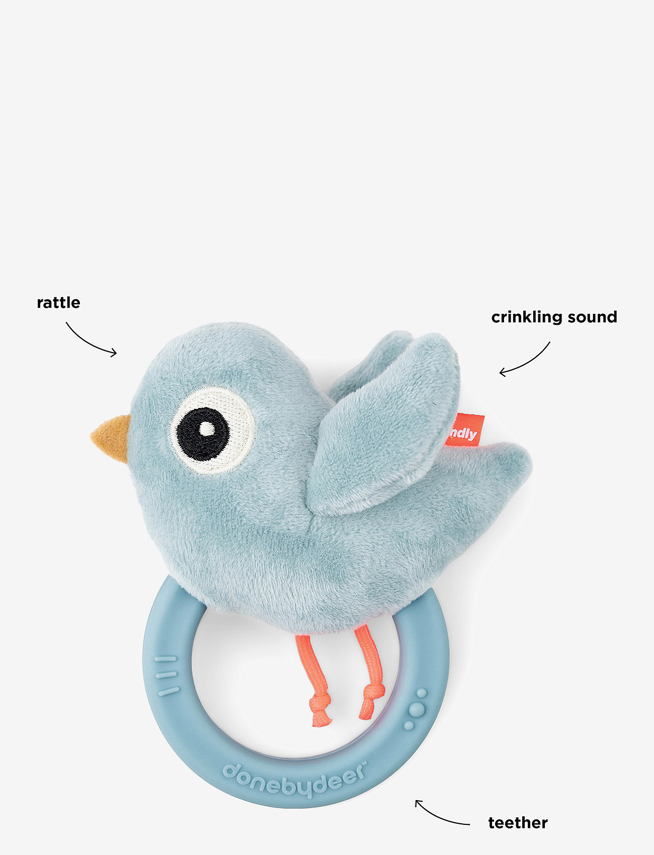 Done by Deer - Sensory rattle w/teether Birdee Blue - purulelut - blue - 3