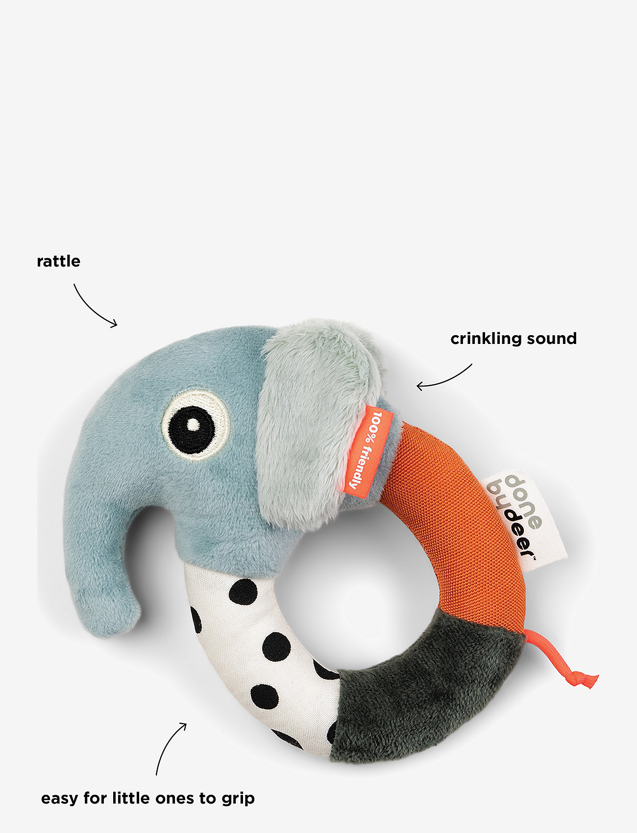 Done by Deer - Sensory ring rattle Elphee Blue - interactive toys - blue - 3